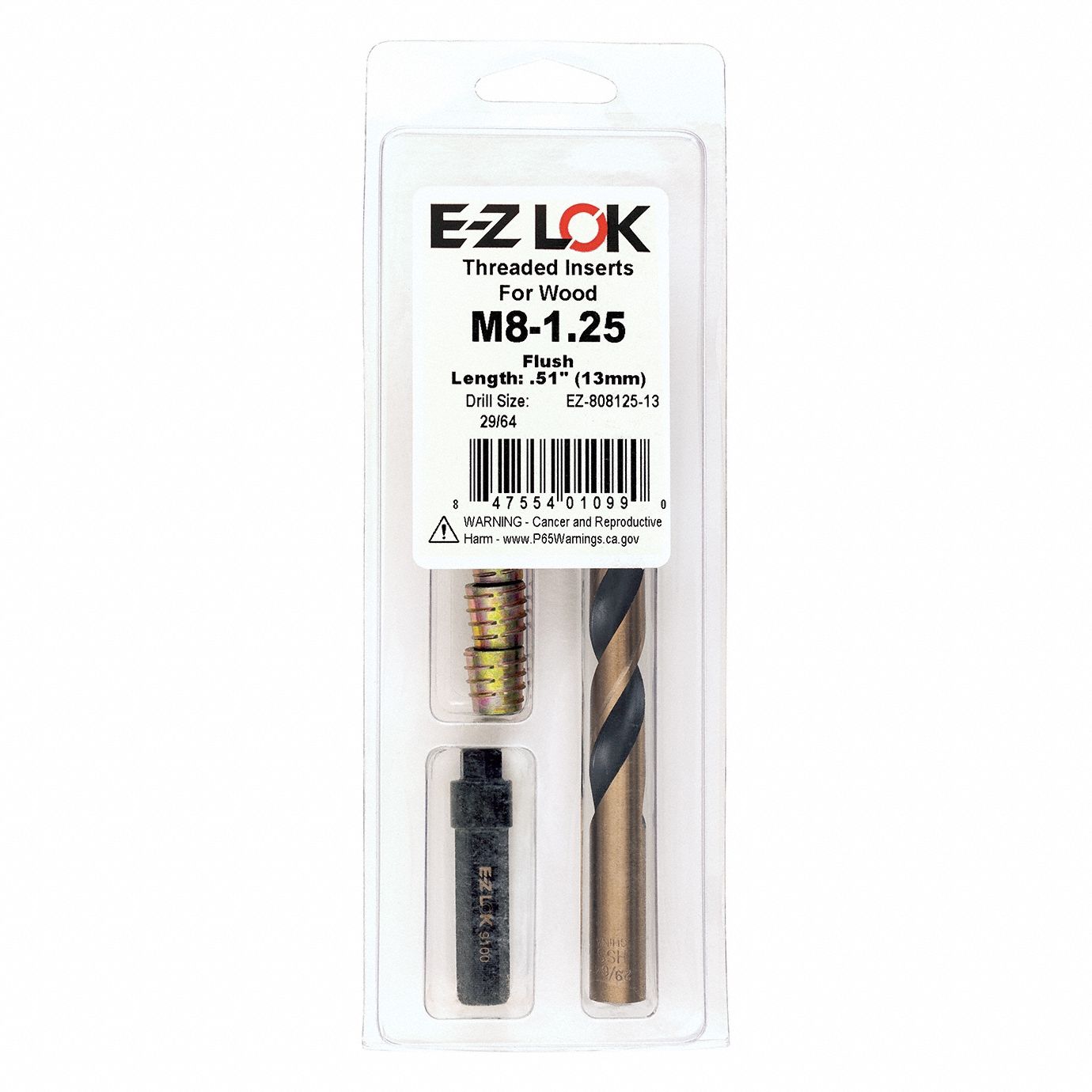 Thread Repair Kit: 12.954 mm Overall Lg, 8 mm Dia, Zinc