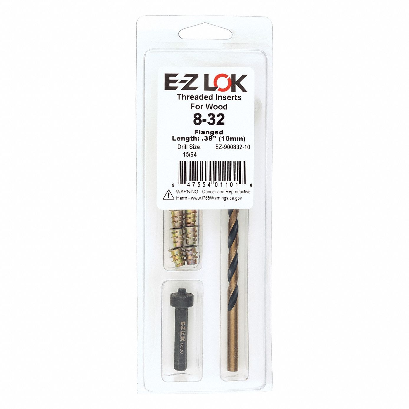 Thread Repair Kit: 25/64 in Overall Lg, 21/64 in Dia, Zinc