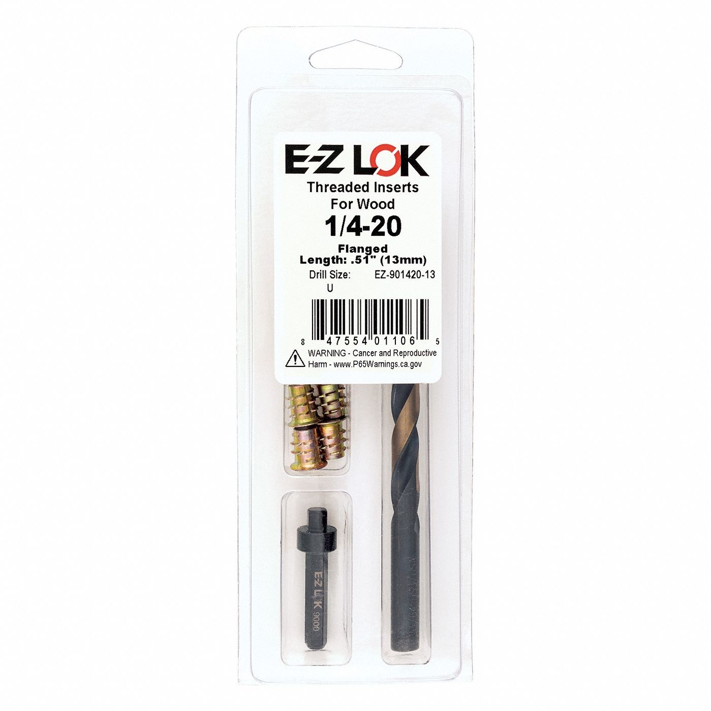 Thread Repair Kit: 33/64 in Overall Lg, 1/4 in Dia, Zinc