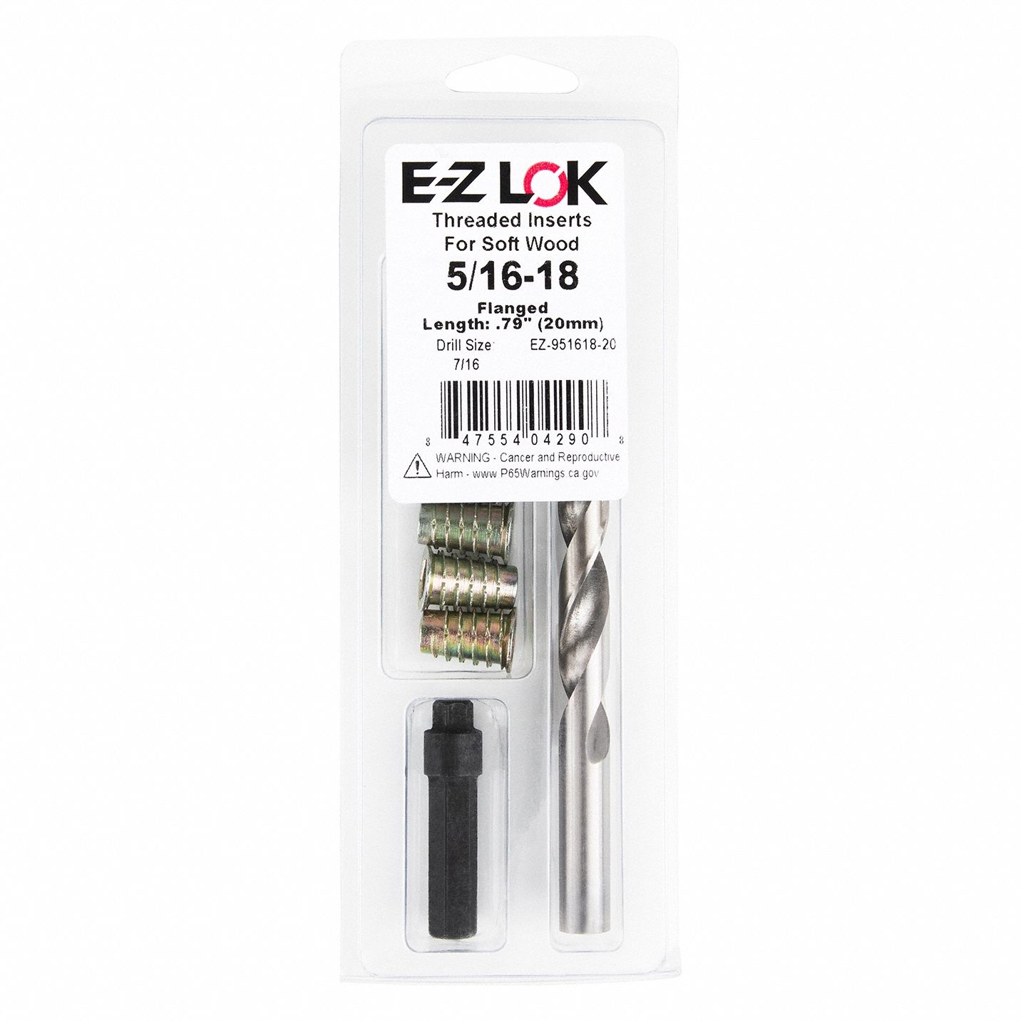Thread Repair Kit: 51/64 in Overall Lg, 5/16 in Dia, Zinc