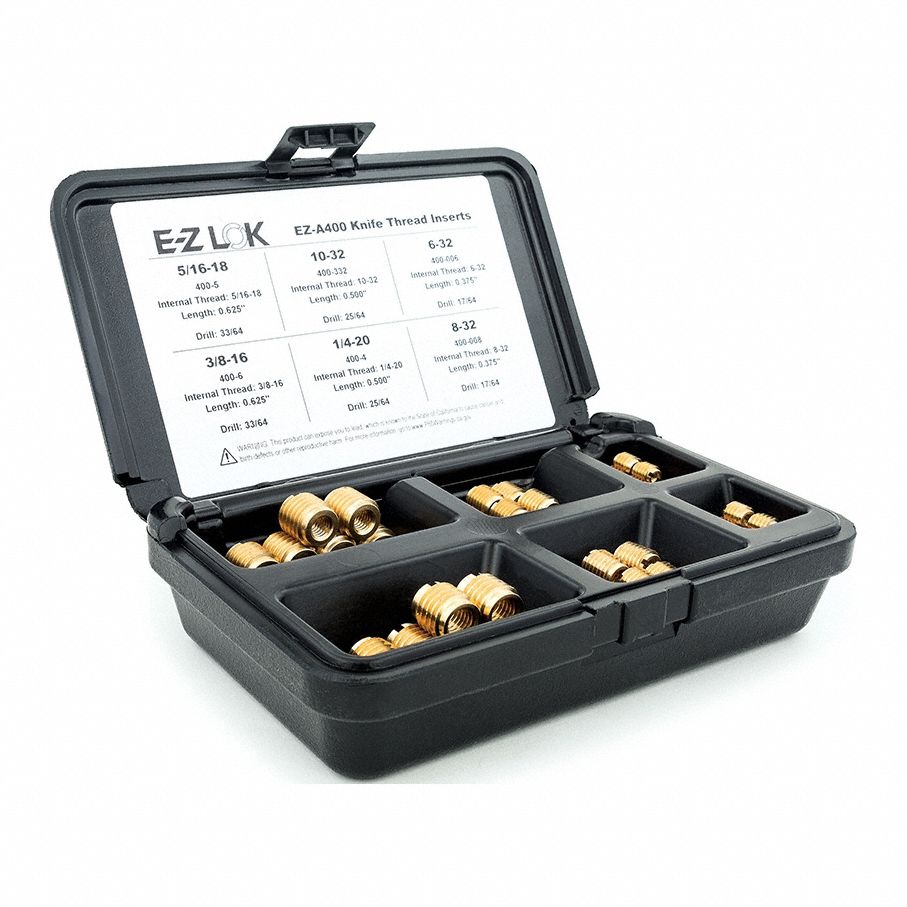 Thread Repair Kit: 19/32 in_21/64 in_29/64 in Dia, Brass, Plain, Brass, Plain