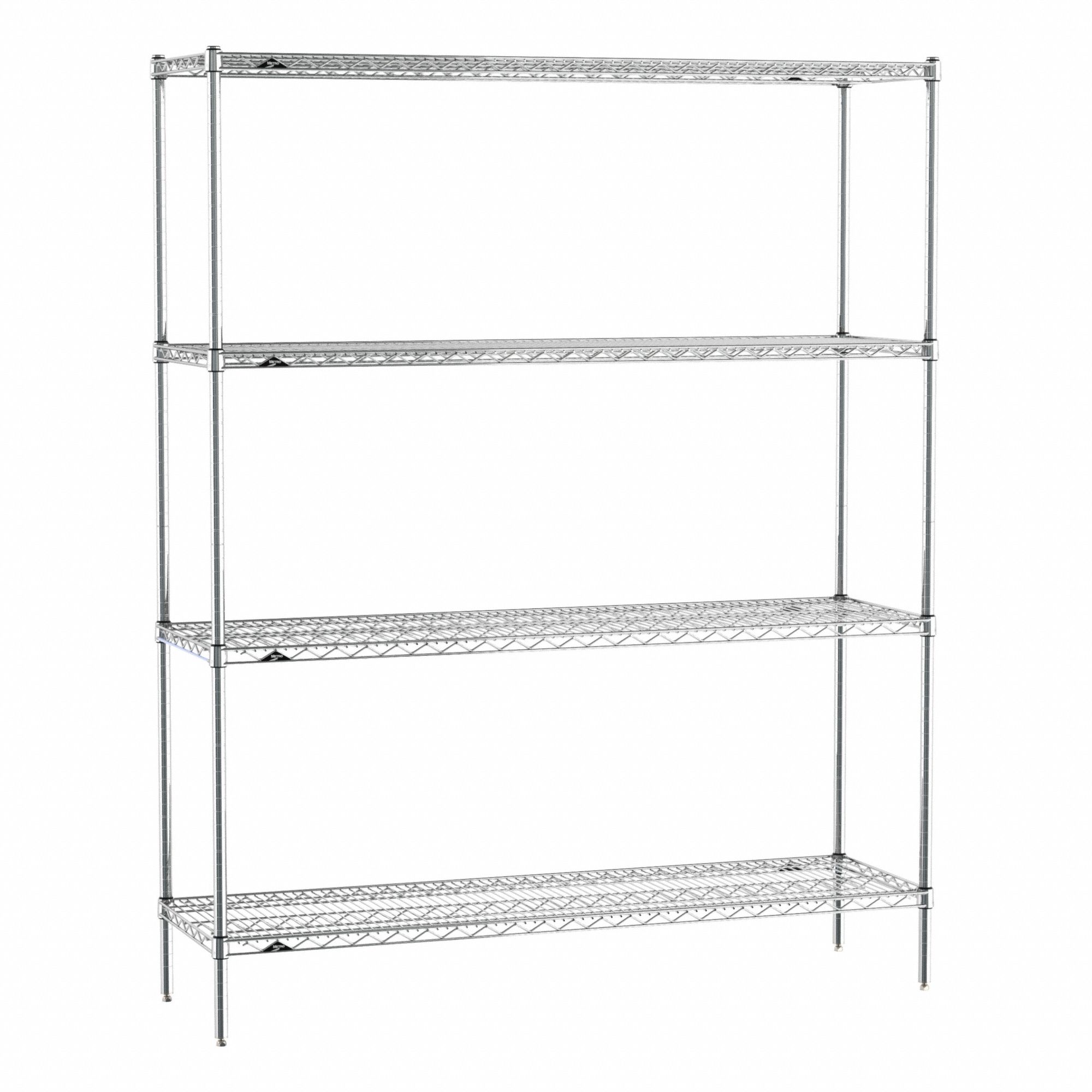 Wire Shelving Unit: Starter, 60 in x 18 in, 74 in Overall Ht, 4 Shelves, Split Sleeve, Dry