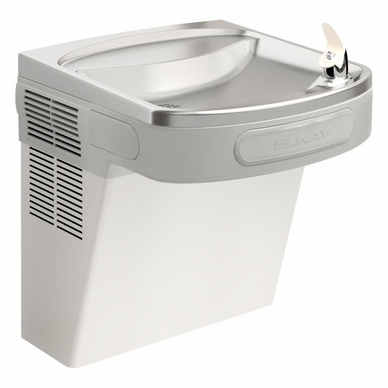 Drinking Fountain: On-Wall, 19 13/16 in Ht, Front Push Button, Non-Refrigerated, Gray