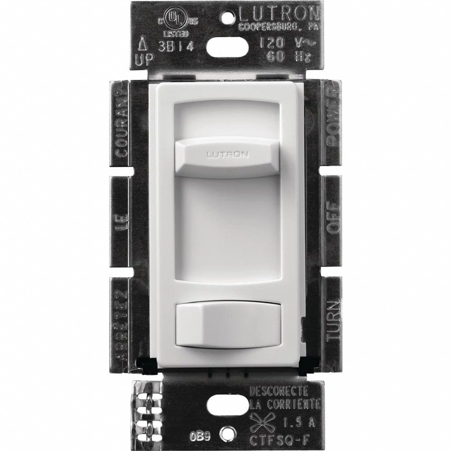 Speed Control: Rocker/Single Slide, SPDT, 1 Switches or Dials, 120V AC, White Plate, 1.5 A, White