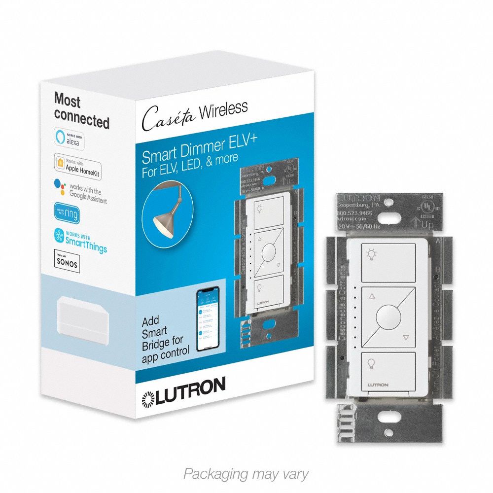 Lighting Dimmer: 3 Buttons, Caseta, 120V AC, Wireless, Neutral Required, White