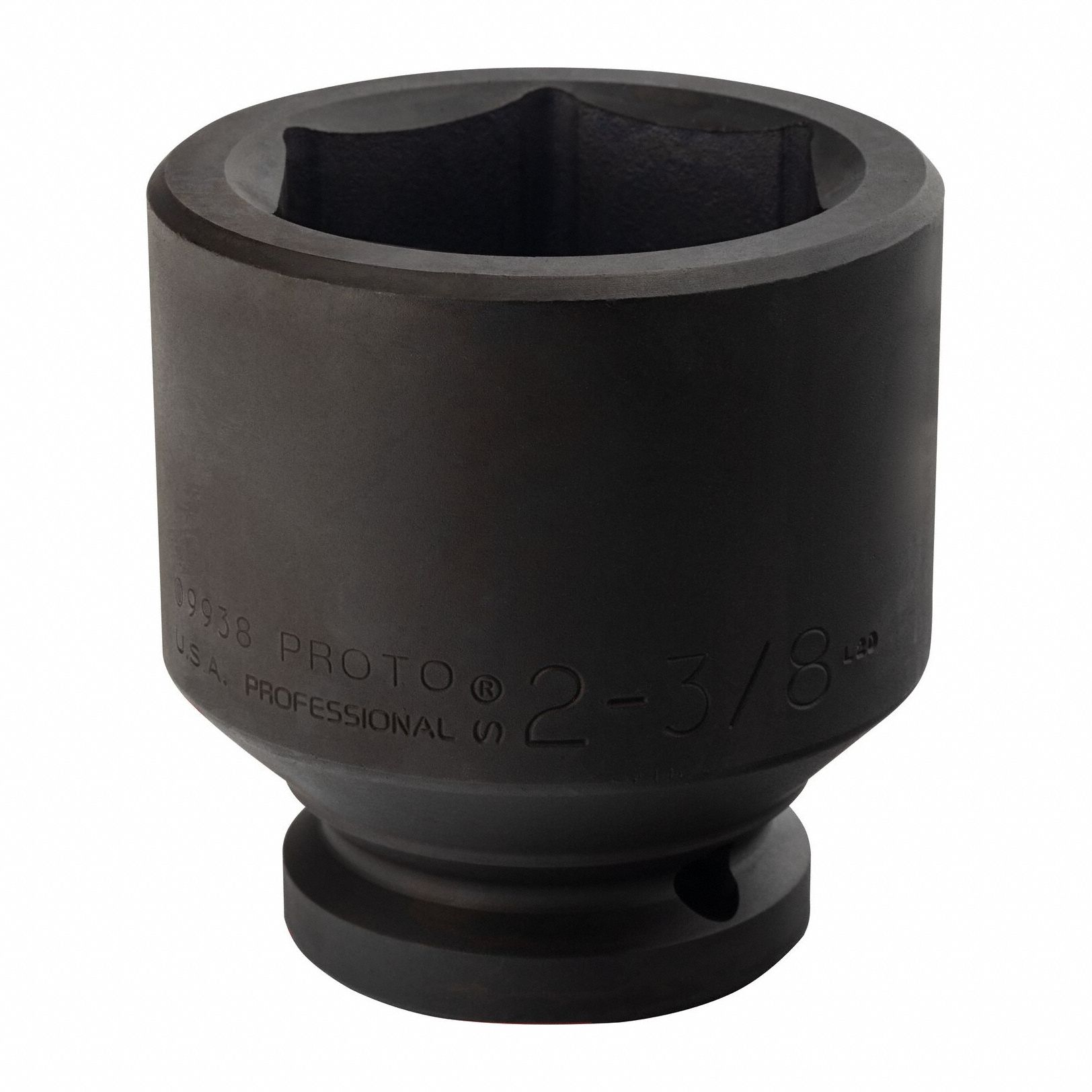 Impact Socket: SAE, 2 3/8 in Socket Size, 6-Point, Std, 3 57/64 in Overall Lg, Black Oxide