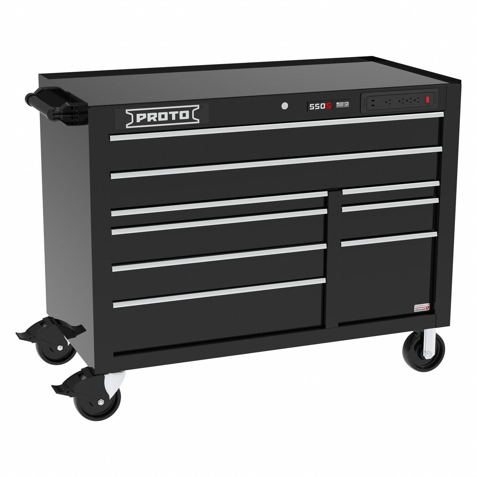 Rolling Tool Cabinet: Black / Black Drawer, 50 in W x 25 1/4 in D x 41 in H, 9 Drawers