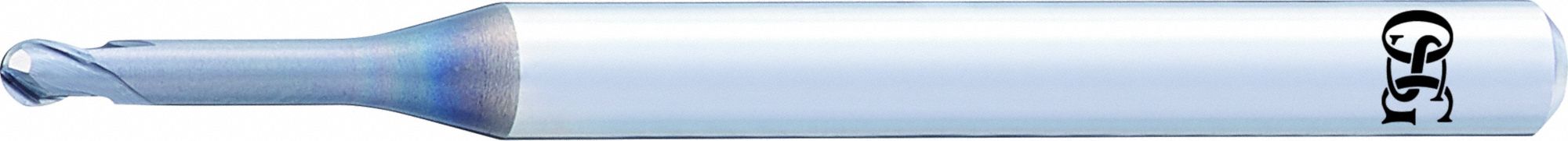 Ball End Mill: Carbide, Durorey Coated, 2 Flute, 0.6 mm Mill Dia, 0.5 mm LOC, 45 mm OAL