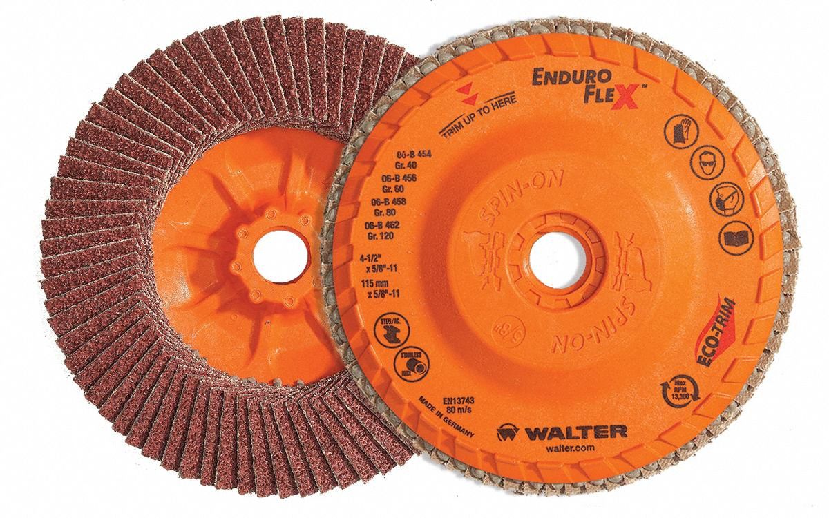 Flap Disc: Type 27, 6" x 7/8", Zirconia Alumina, 120 Grit, Eco-Trim Bk