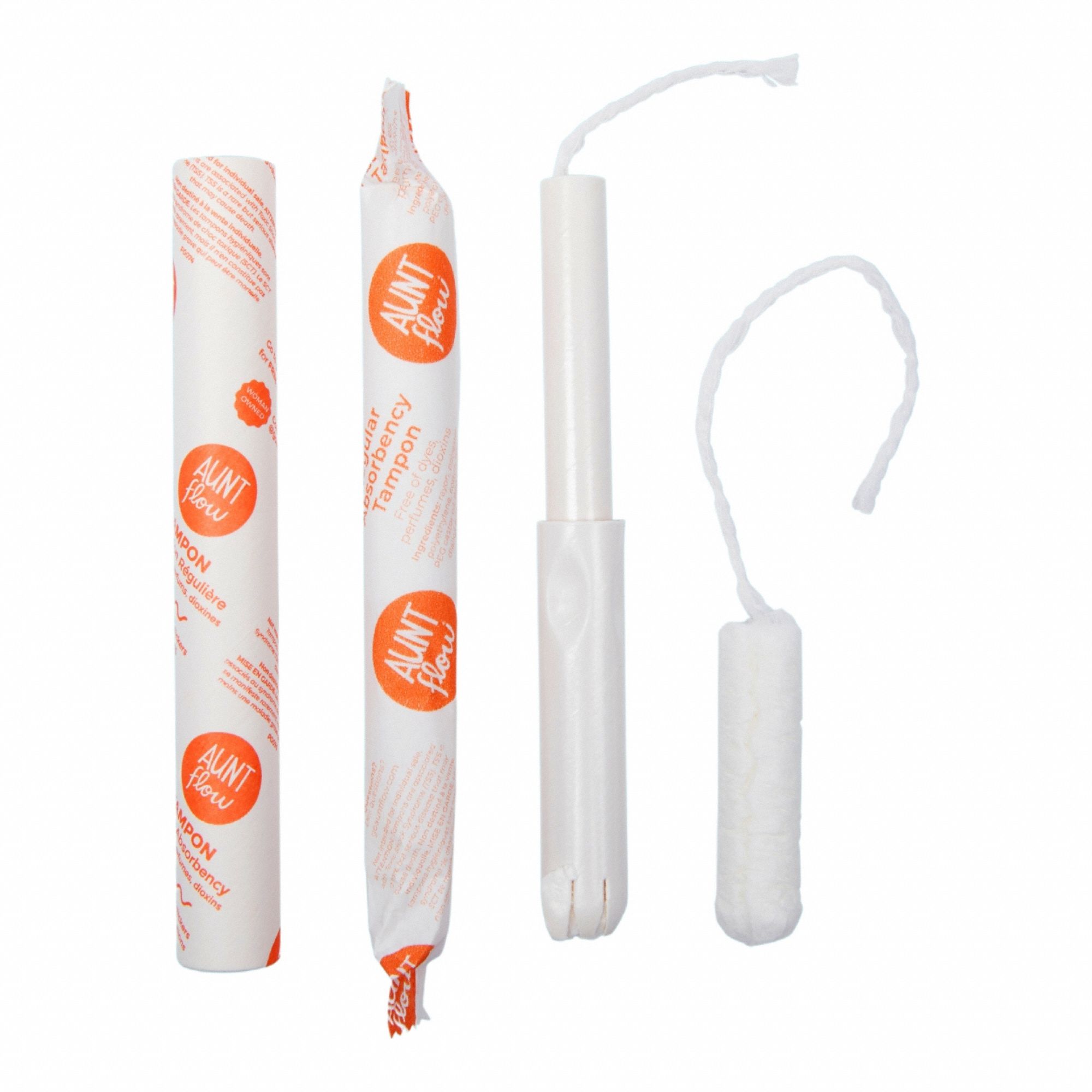 Tampon: Regular, Cotton, Plastic-Free/Universal, Vendible, 6 in Lg, 1/2 in Wd, 500 PK