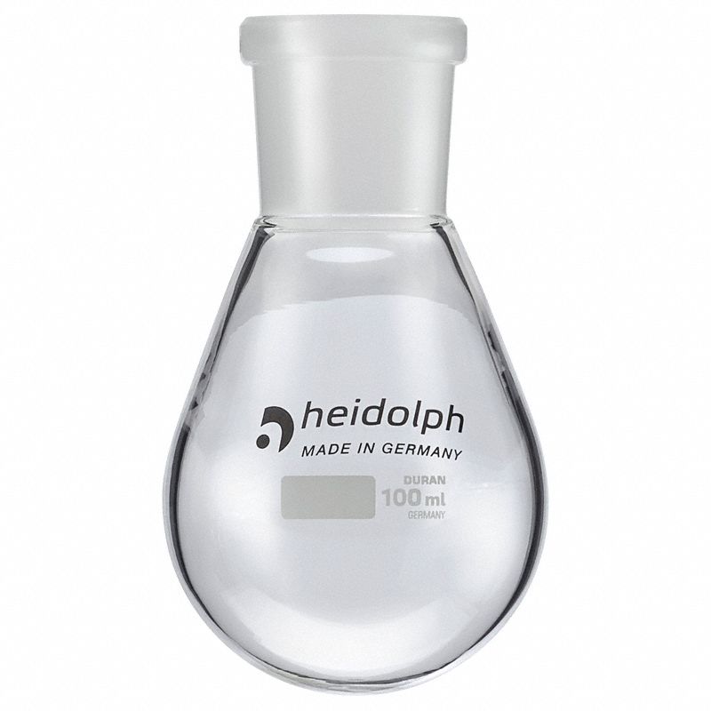 HEIDOLPH Rotary Evaporator Glassware: 100 mL, Colorless, Round, 24/40 Compatible with Stopper Size (MPN 036302290). Key specifications — Shape: Round; Body Color: Colorless; Brand: HEIDOLPH; Compatible with Stopper Size: 24/40.