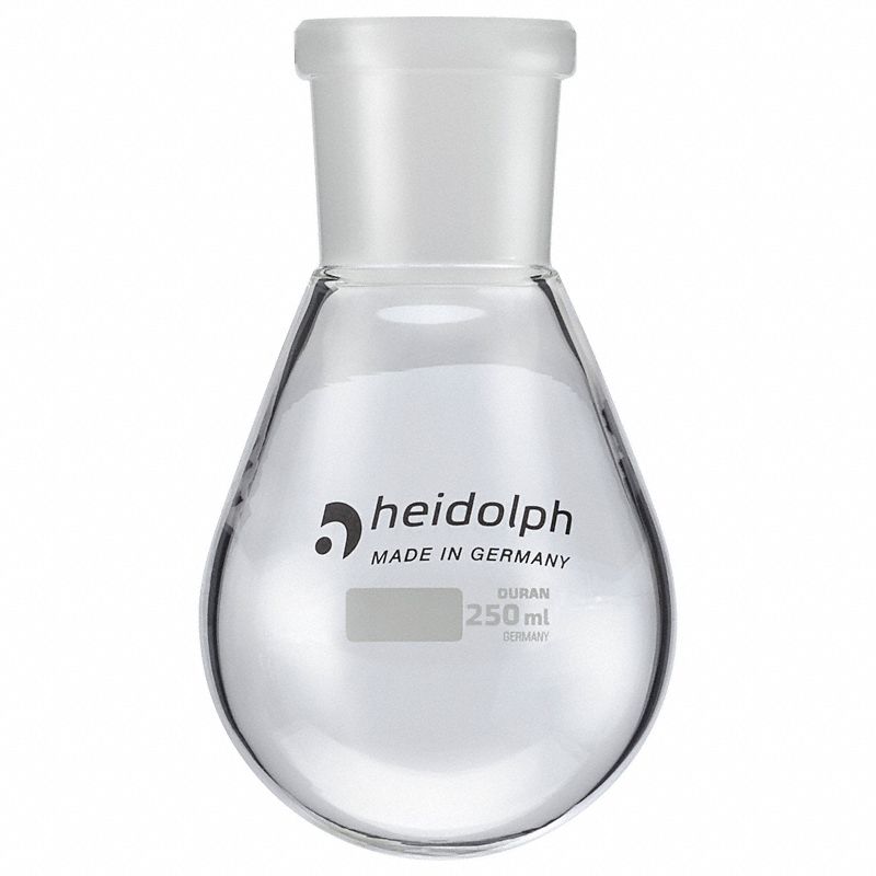 HEIDOLPH Rotary Evaporator Glassware: 250 mL, Colorless, Round, 24/40 Compatible with Stopper Size (MPN 036302310). Key specifications — Shape: Round; Body Color: Colorless; Brand: HEIDOLPH; Compatible with Stopper Size: 24/40.