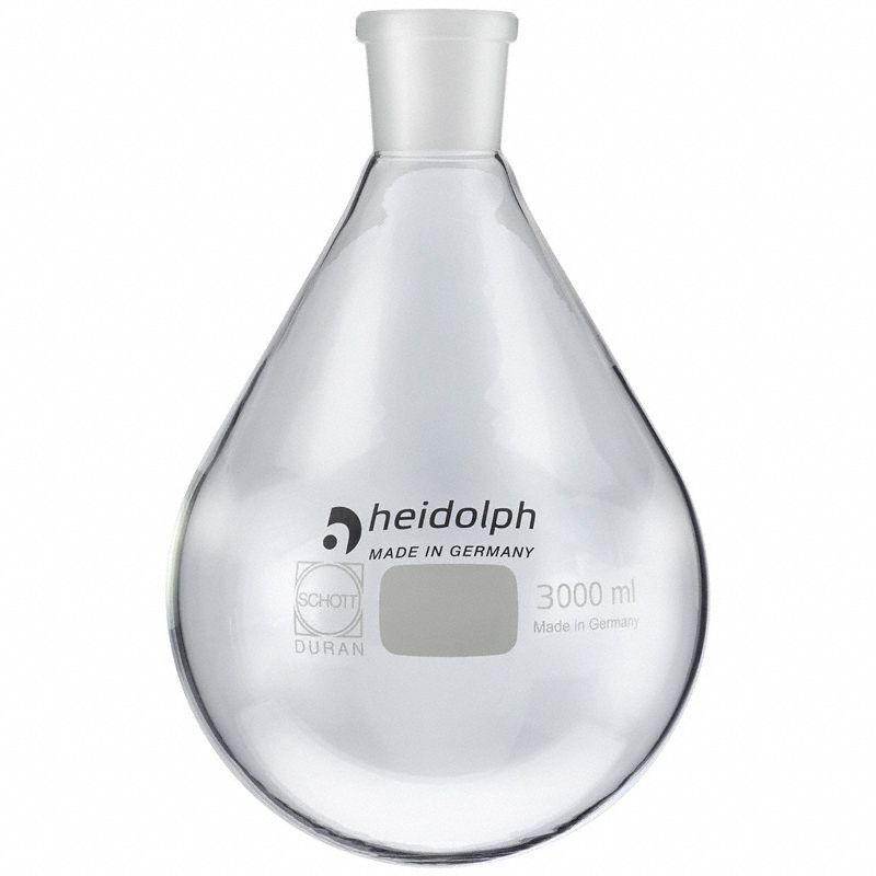 HEIDOLPH Rotary Evaporator Glassware: 3,000 mL, Colorless, Round, 24/40 Compatible with Stopper Size (MPN 036302390). Key specifications — Shape: Round; Body Color: Colorless; Brand: HEIDOLPH; Compatible with Stopper Size: 24/40.