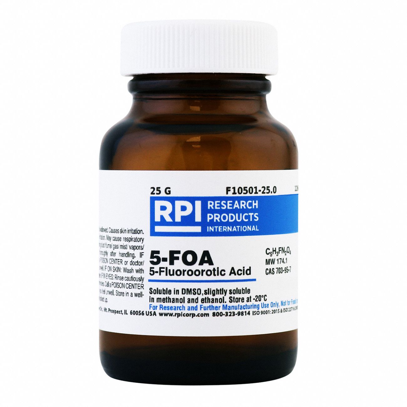 5-Fluoroorotic Acid (5-FOA): Lab, 25 g, 703-95-7, Powder, Glass, 18 mo Shelf Life, 1