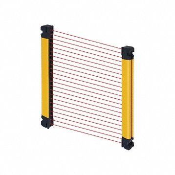 Safety Light Curtain: 24V DC, 199 Beams, 10 mm Spacing, 1, 200 mm Protected Ht, M12