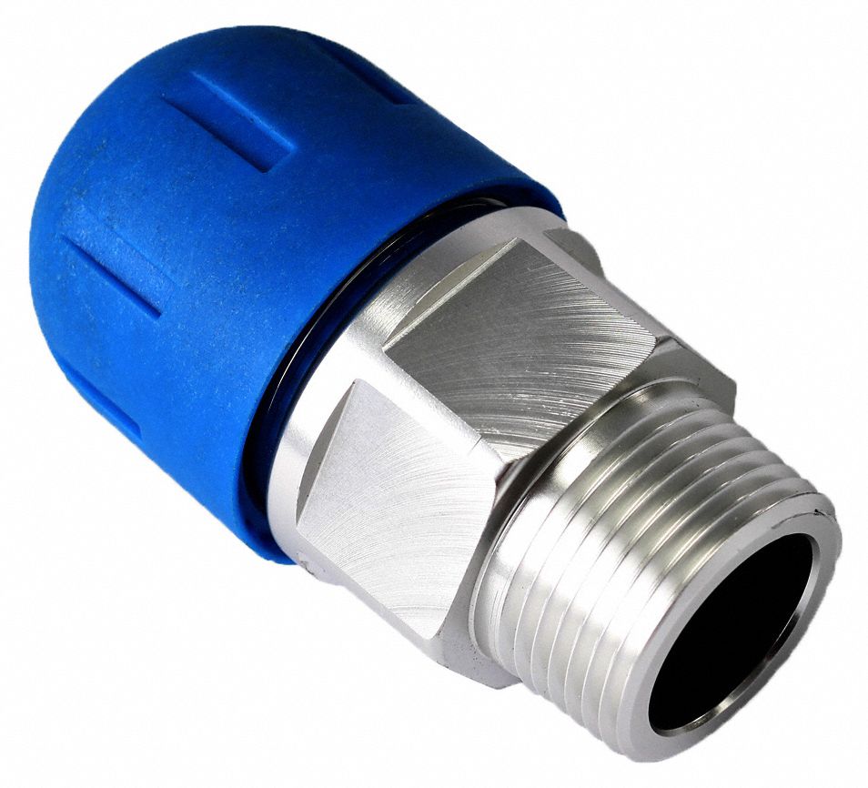 Compression Fitting Adapter: 40 mm OD x 1 1/2 in Pipe Size, Compression x MNPT, Aluminum