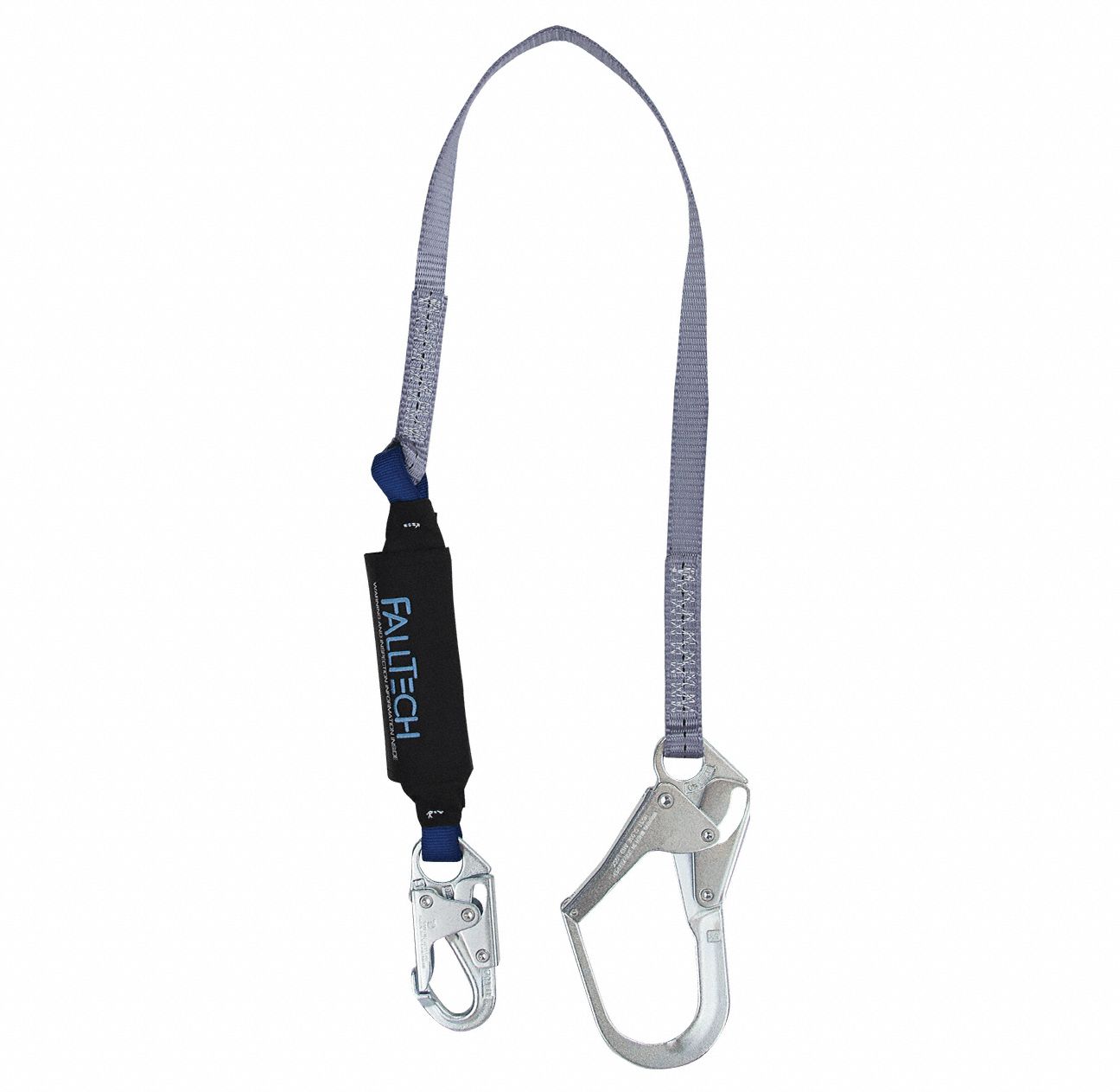 ENERGY-ABSORBING LANYARD, GREY, POLYESTER, 1 LEG, MAX WORKING LENGTH 4 FT, REBAR HOOK