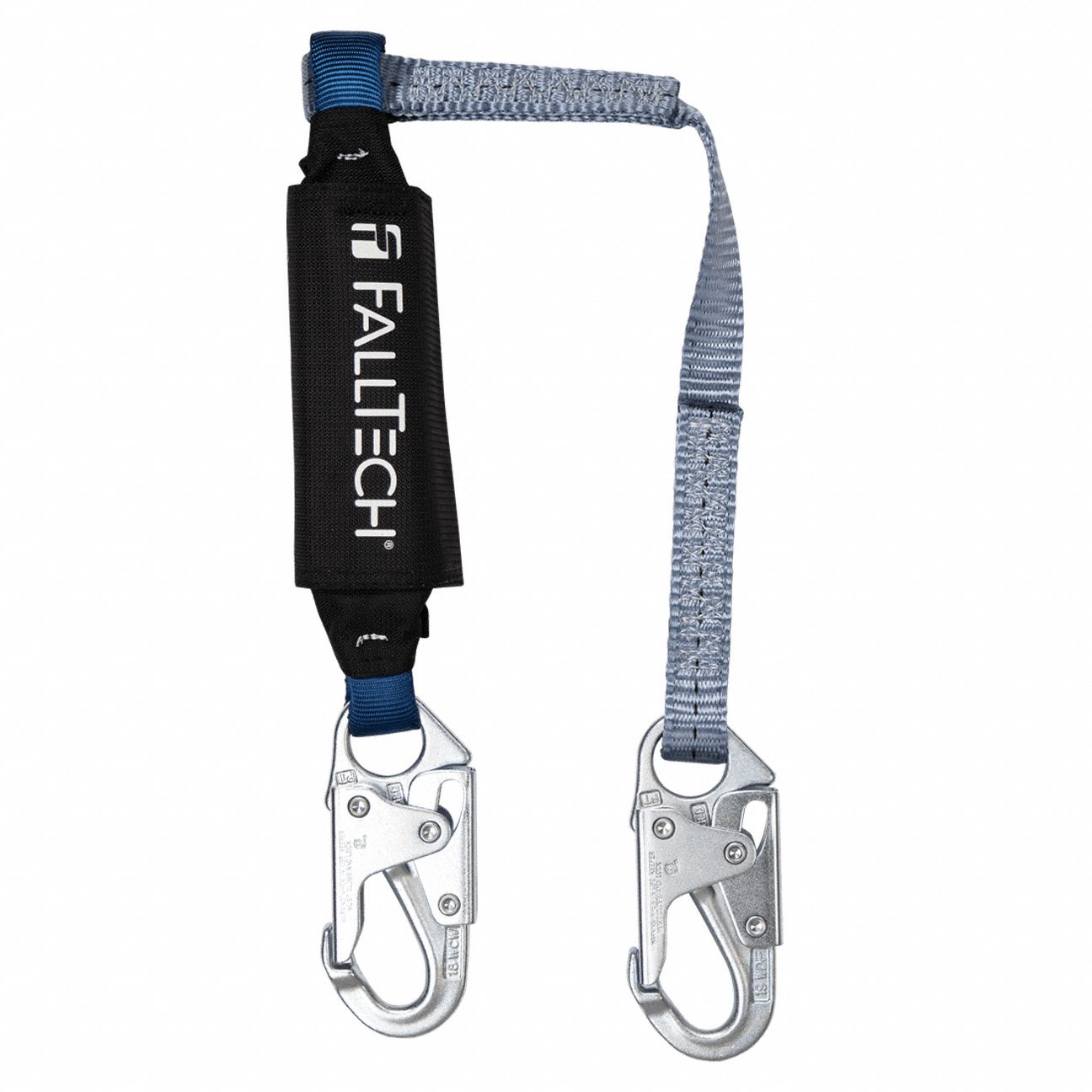 ENERGY-ABSORBING LANYARD, GREY, POLYESTER, 1 LEG, MAX WORKING LENGTH 4 FT, SNAP HOOK