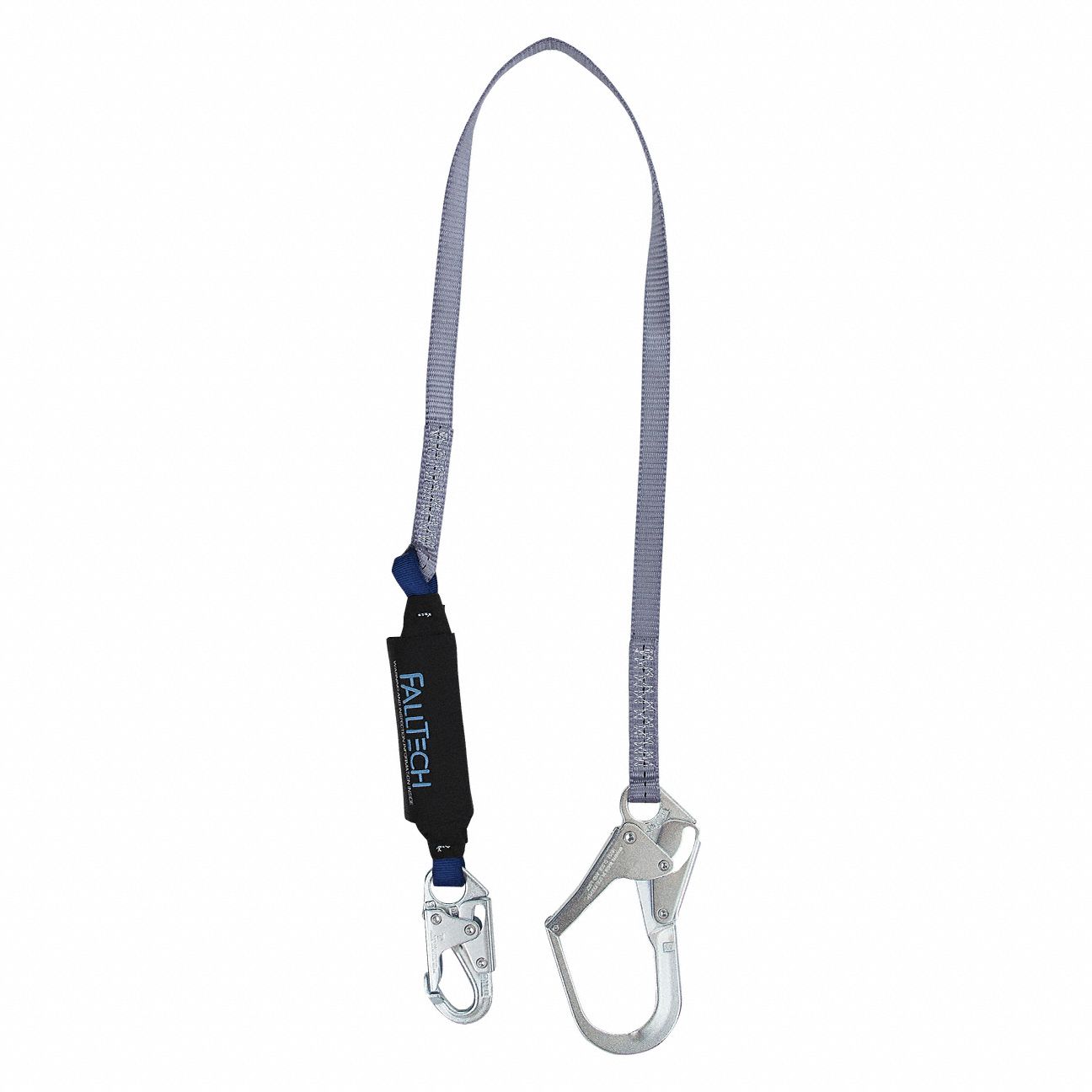 ENERGY-ABSORBING LANYARD, GREY, POLYESTER, 1 LEG, 6 FT MAX WORKING LENGTH, REBAR HOOK