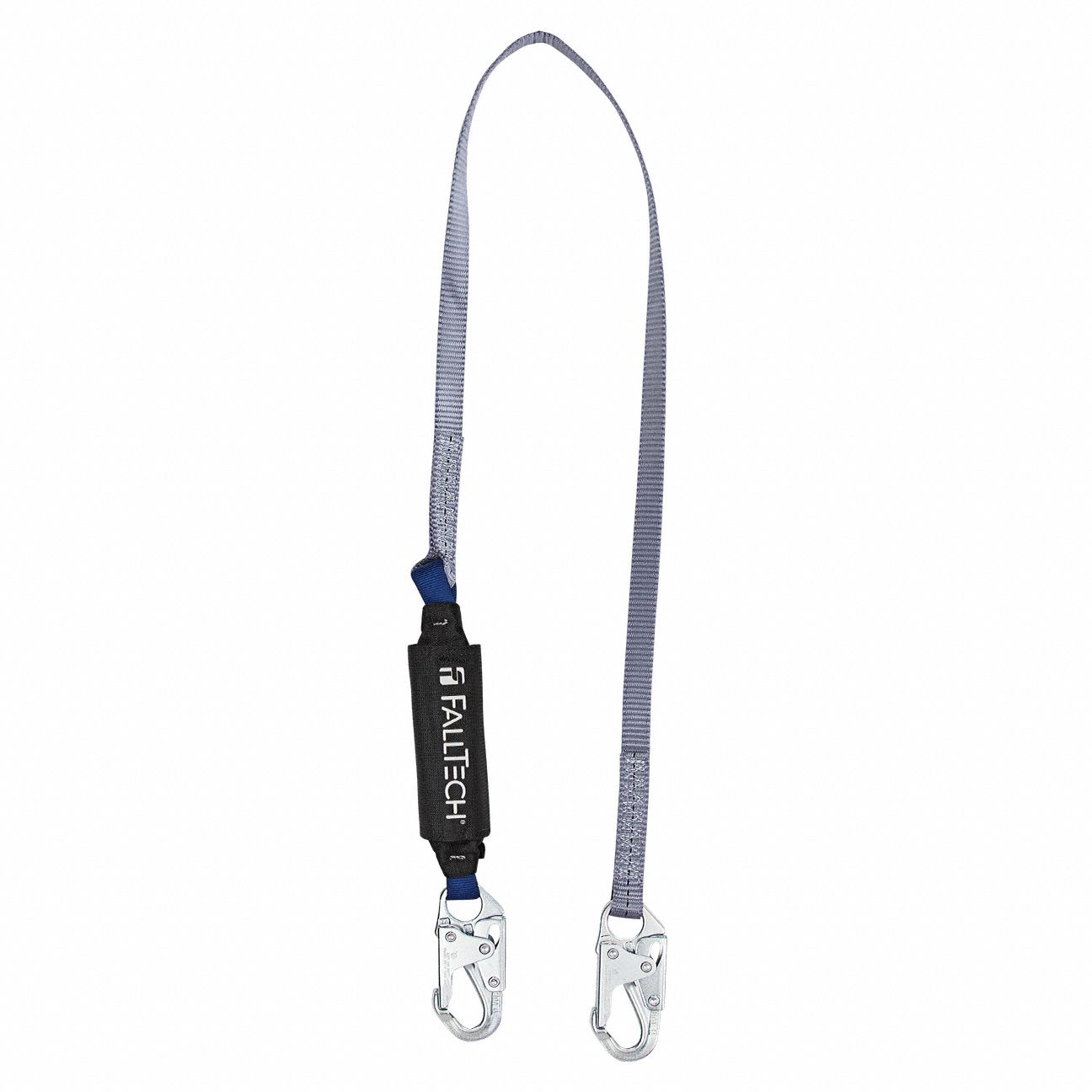 ENERGY-ABSORBING LANYARD, GREY, POLYESTER, 1 LEG, 6 FT MAX WORKING LENGTH, SNAP HOOK