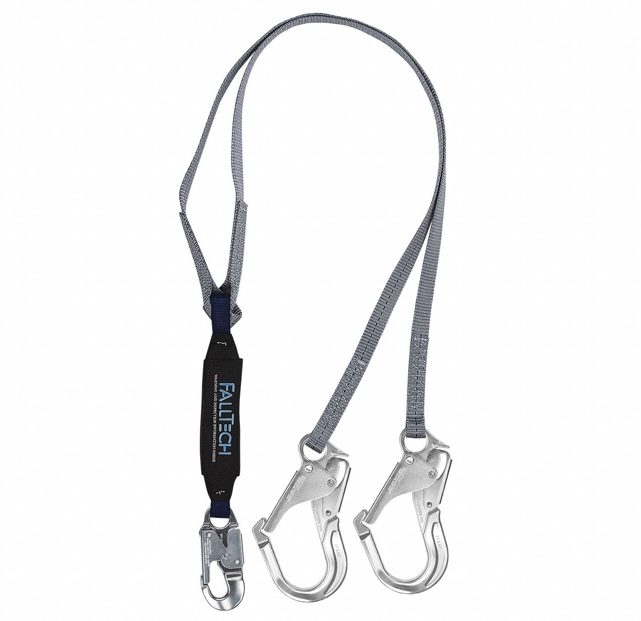 ENERGY-ABSORBING LANYARD, GREY, 2 LEGS, 6 FT MAX WORKING LENGTH, ALUMINUM REBAR HOOK