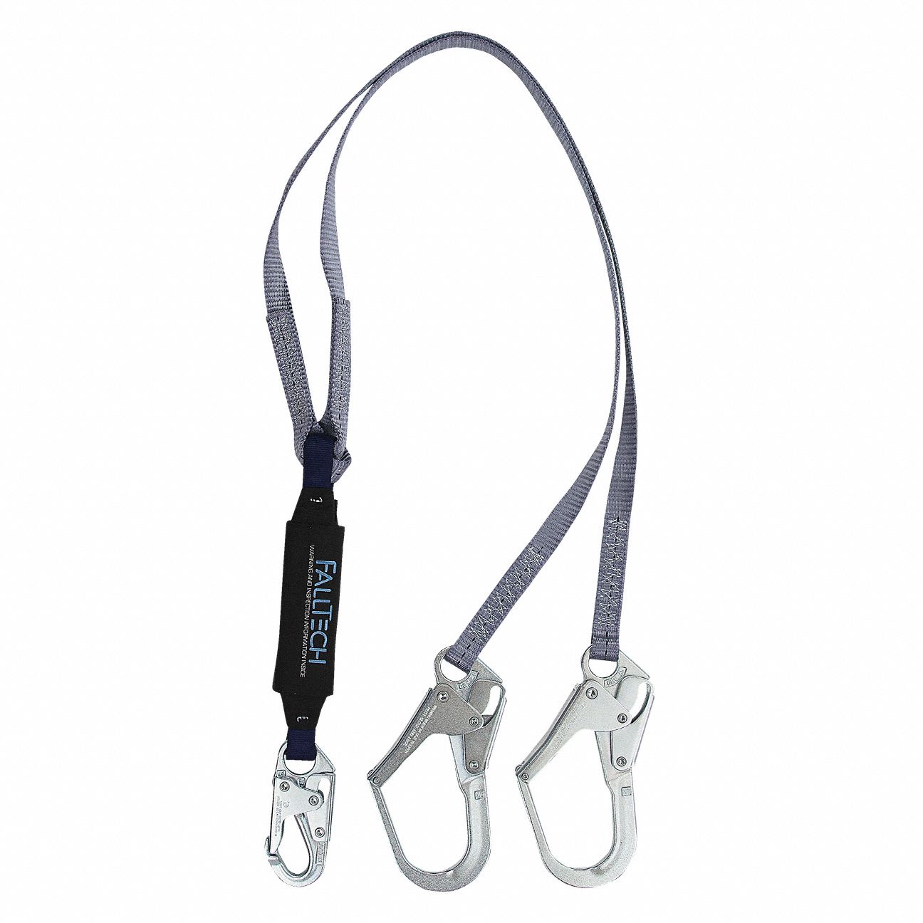 ENERGY-ABSORBING LANYARD, GREY, POLYESTER, LEGS 2, 6 FT MAX WORKING LENGTH, REBAR HOOK