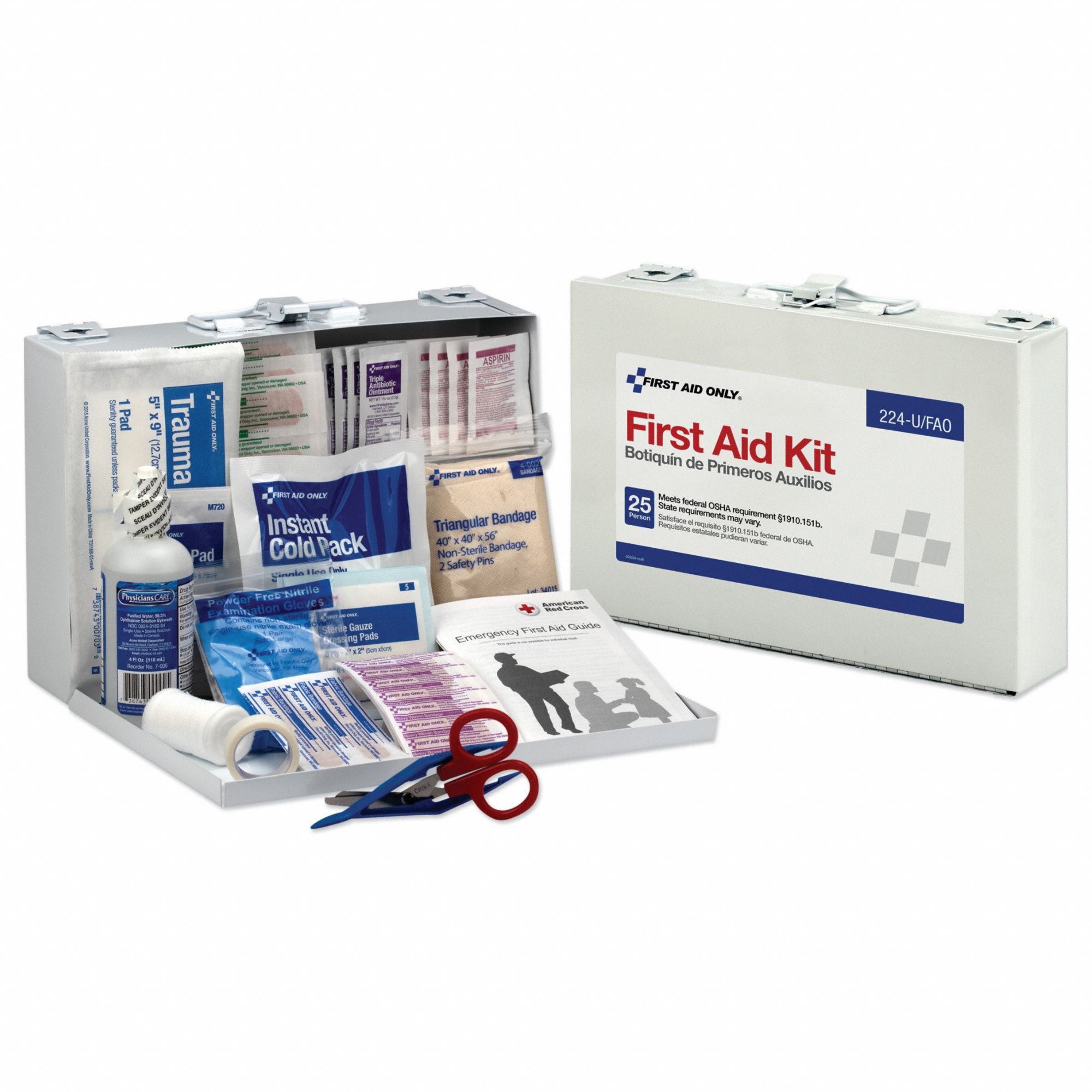 FIRST AID ONLY, First Aid Kit,25 People,Metal Case - 56XE57|224-U ...