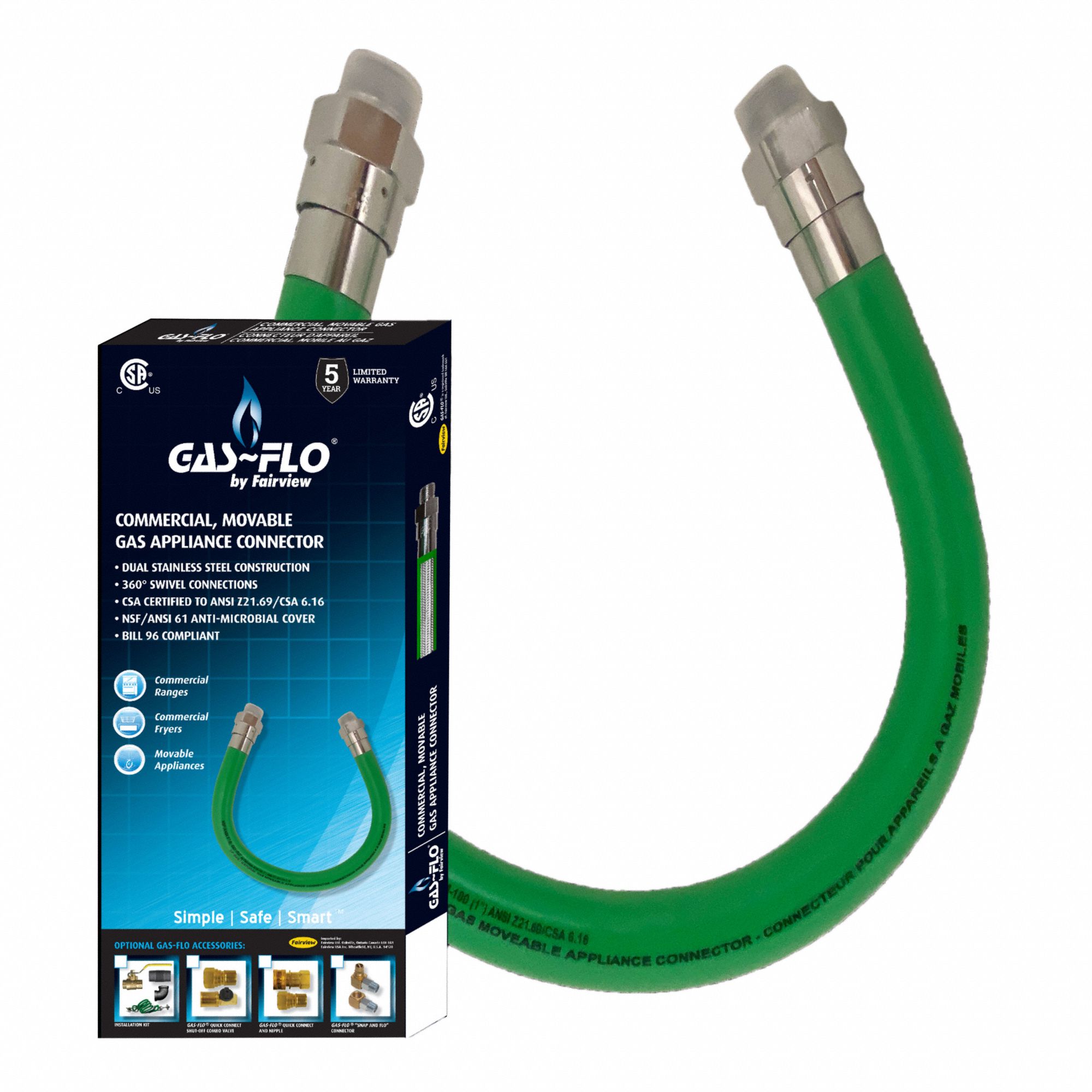 GAS-FLO MOVABLE GAS CONNECTOR,1 MPTX3FT