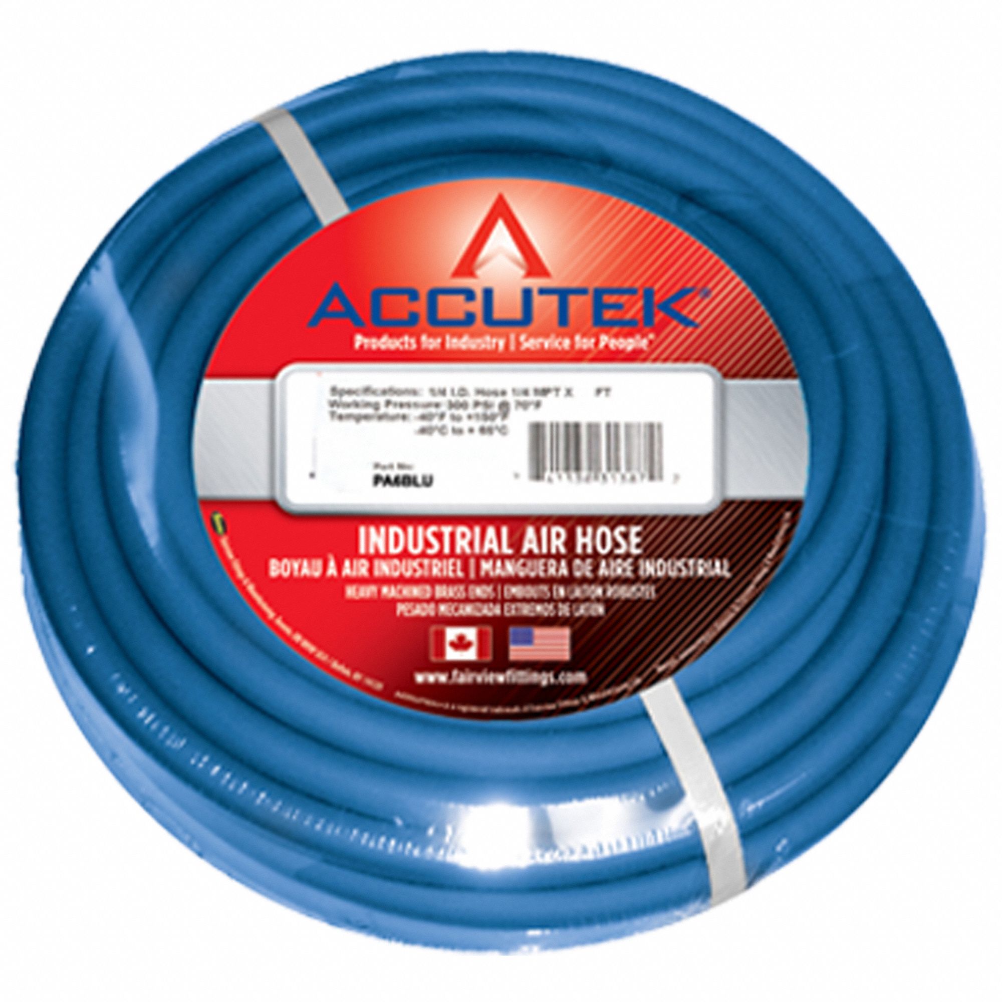 HOSE ASSEMBLY, -15 °  F TO 150 °  F, PVC, 50 FT L, BLUE, 300 PSI AT 70 F,⅝ IN OD, ⅜ IN ID, ¼ IN HOSE FITTINGS
