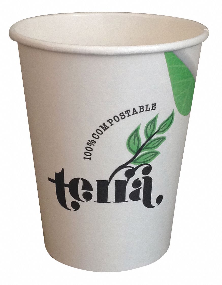 COMPOSTABLE CUPS, COLD AND HOT CUPS, CUSTOM PRINT, GREEN AND WHITE, 12 OZ, 1000/CA