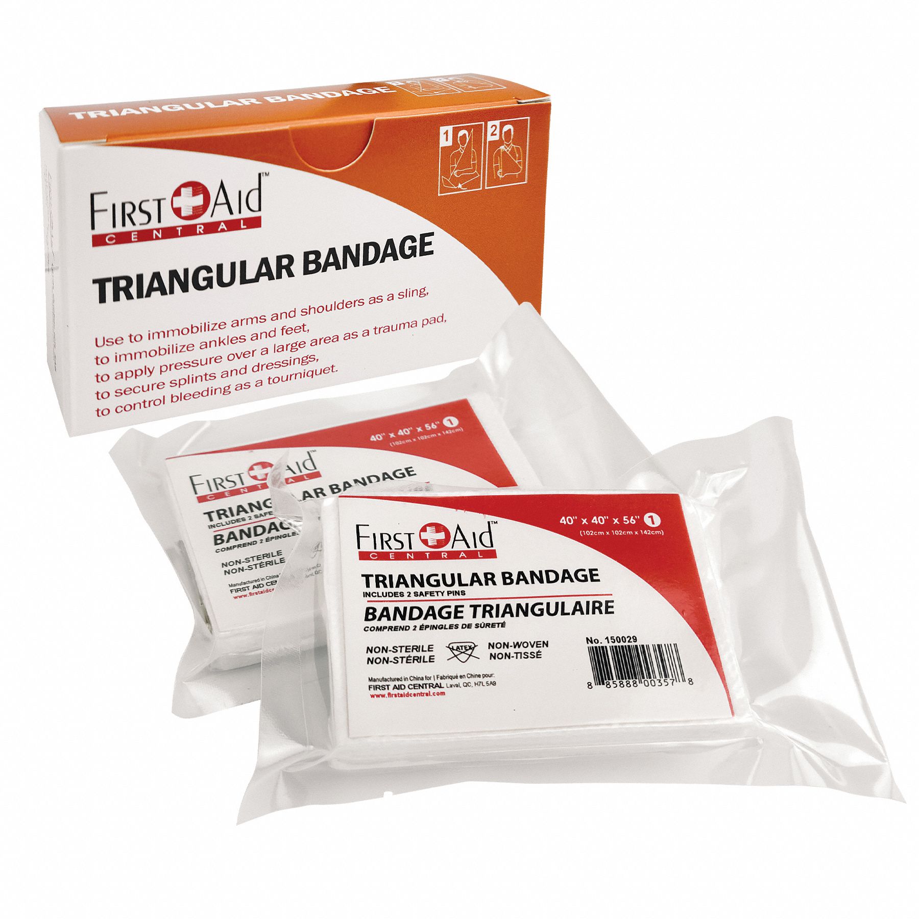 FIRST AID CENTRAL TRIANGULAR BANDAGE,COMPRESSED, 2/BOX - 12872 ...