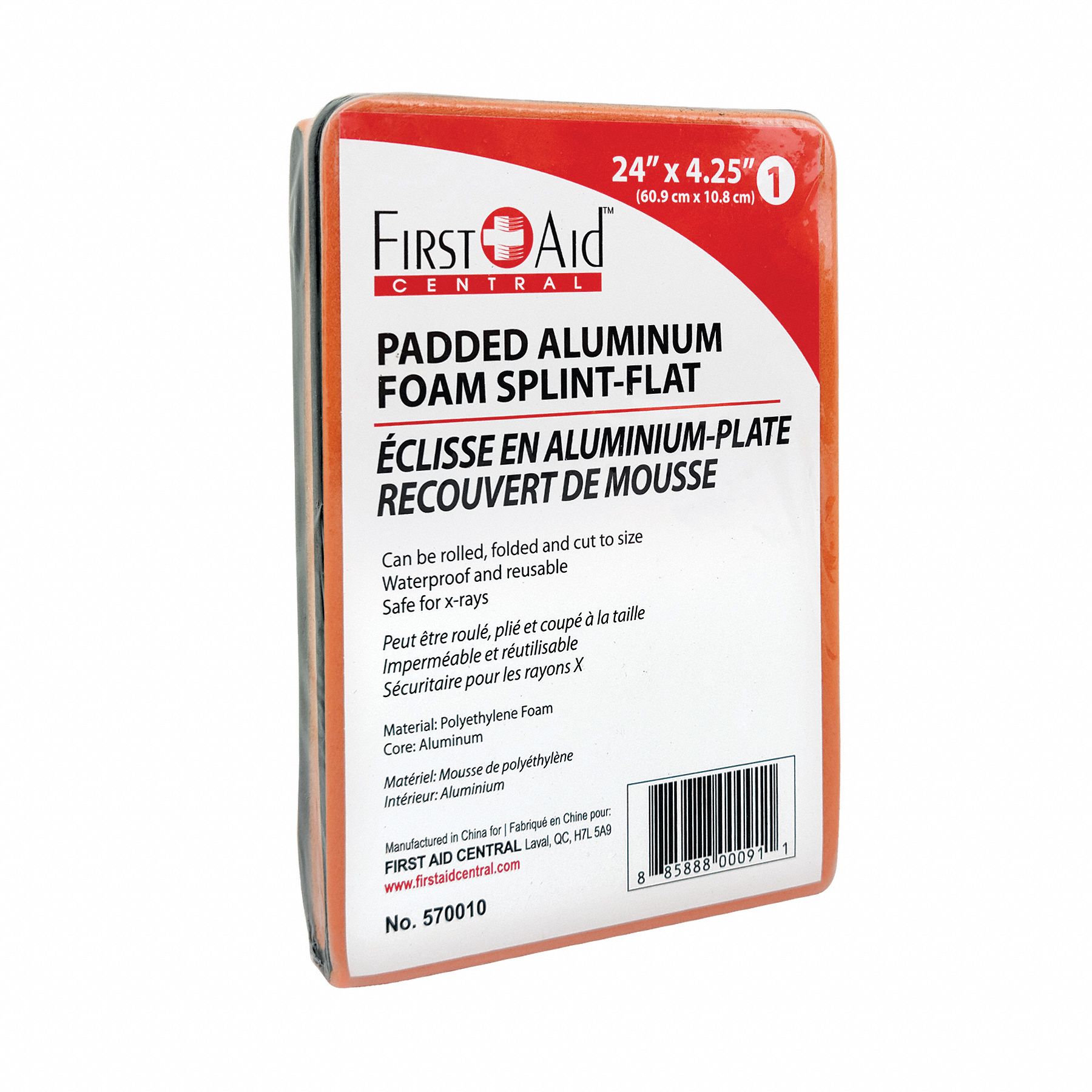 FIRST AID CENTRAL SPLINT,24 L,ALUMINUM, FOAM,ORANGE - 27859 - FCL570010 ...