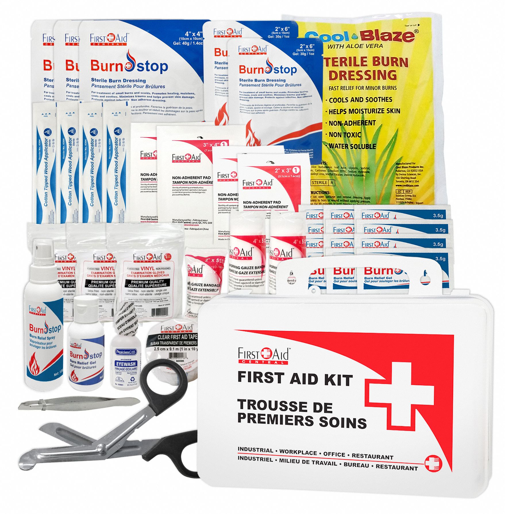 FIRST AID CENTRAL LARGE BURN KIT,10IN W,3 IN,7IN H - 27848 ...