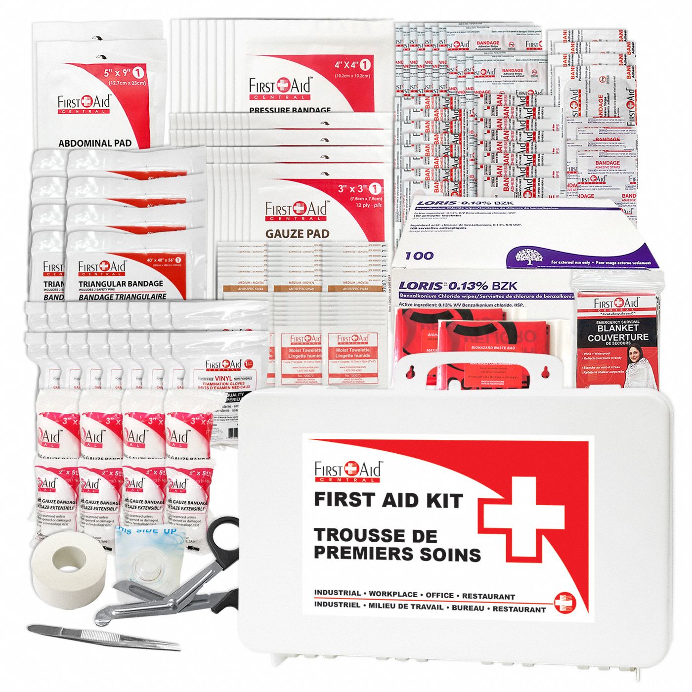 FIRST AID KIT,PLASTIC,WHITE,L