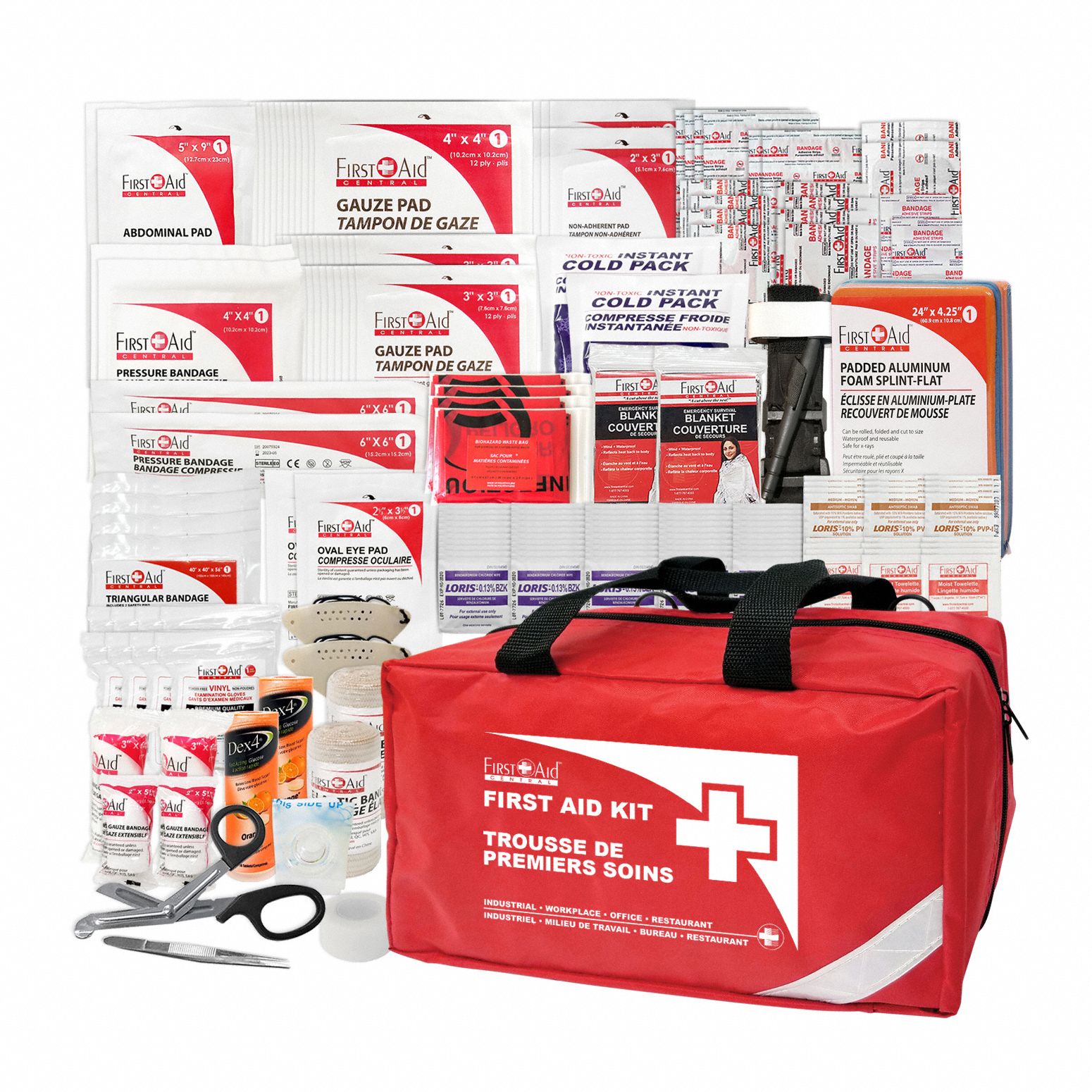 FIRST AID CENTRAL FIRST AID KIT,NYLON,RED,M First Aid Kits and Refills FCLFACCSA3MN FAC