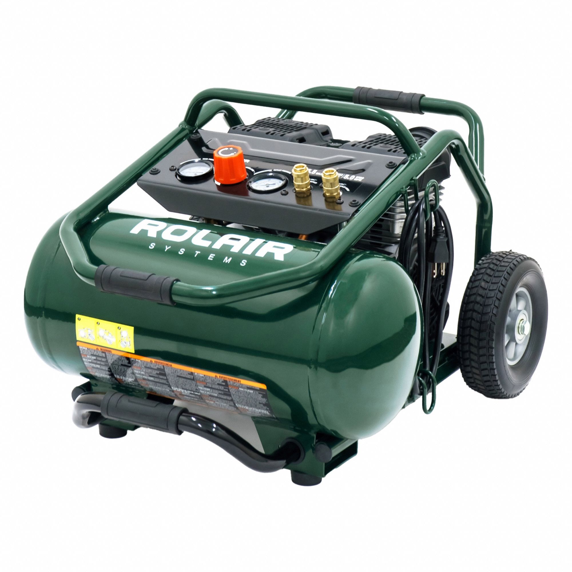 Portable Air Compressor: Quiet, Oil Free, 5.5 gal, Hot Dog, 2 hp, 5 cfm @ 90 psi, 120V AC