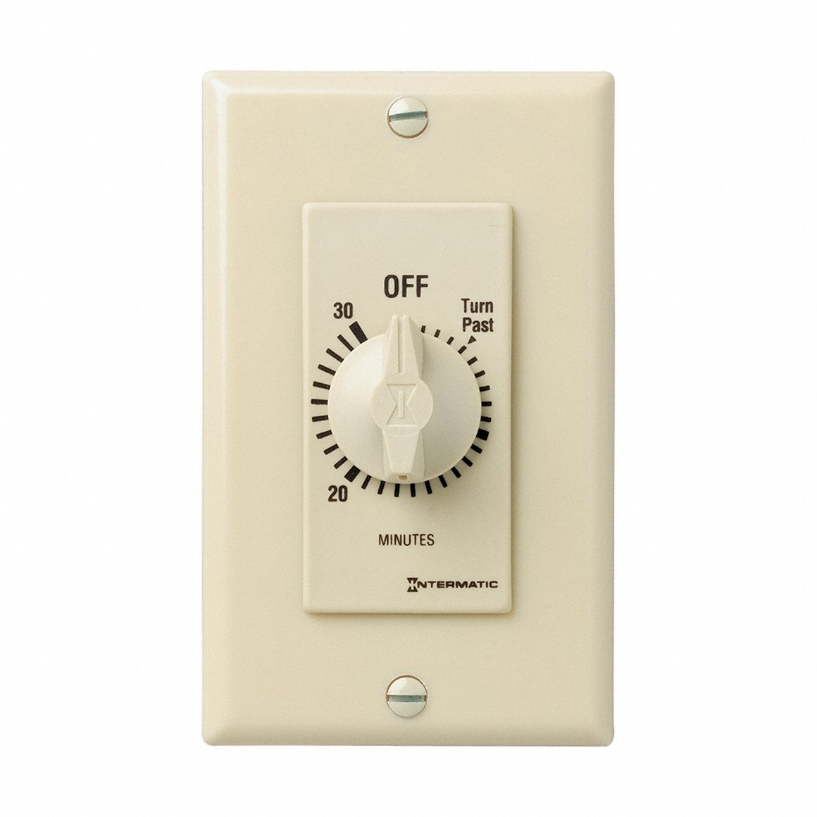 Spring-Wound Timer: 30 min Max, SPST, 120/277V AC, No Wall Plate Included, Ivory