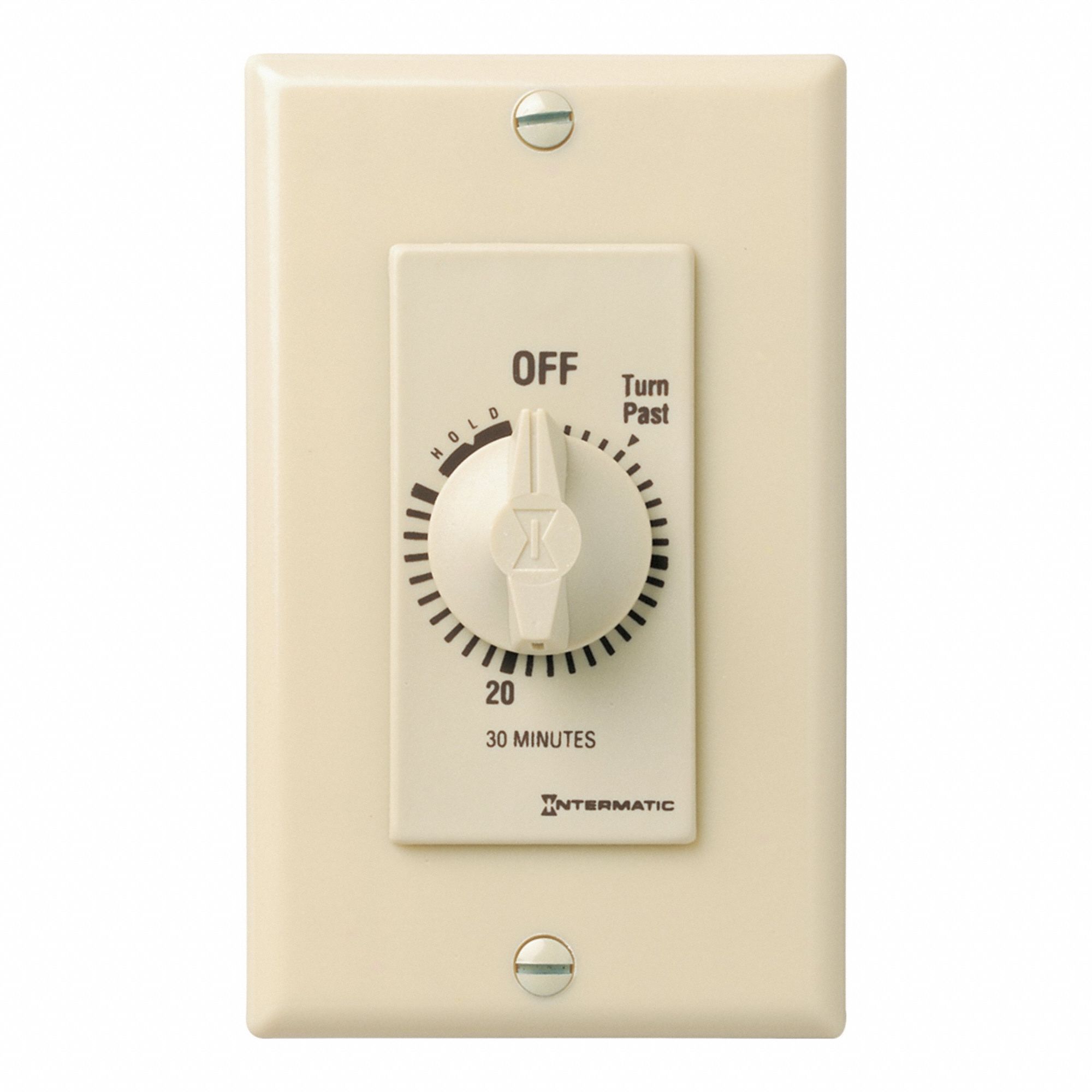 Spring-Wound Timer: 30 min Max, SPST, 277V AC, No Wall Plate Included, Ivory