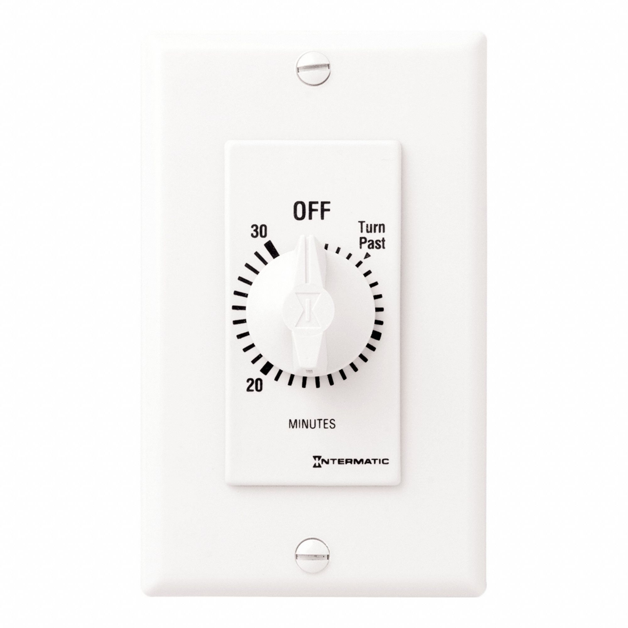 Spring-Wound Timer: 30 min Max, SPST, 277V AC, No Wall Plate Included, White
