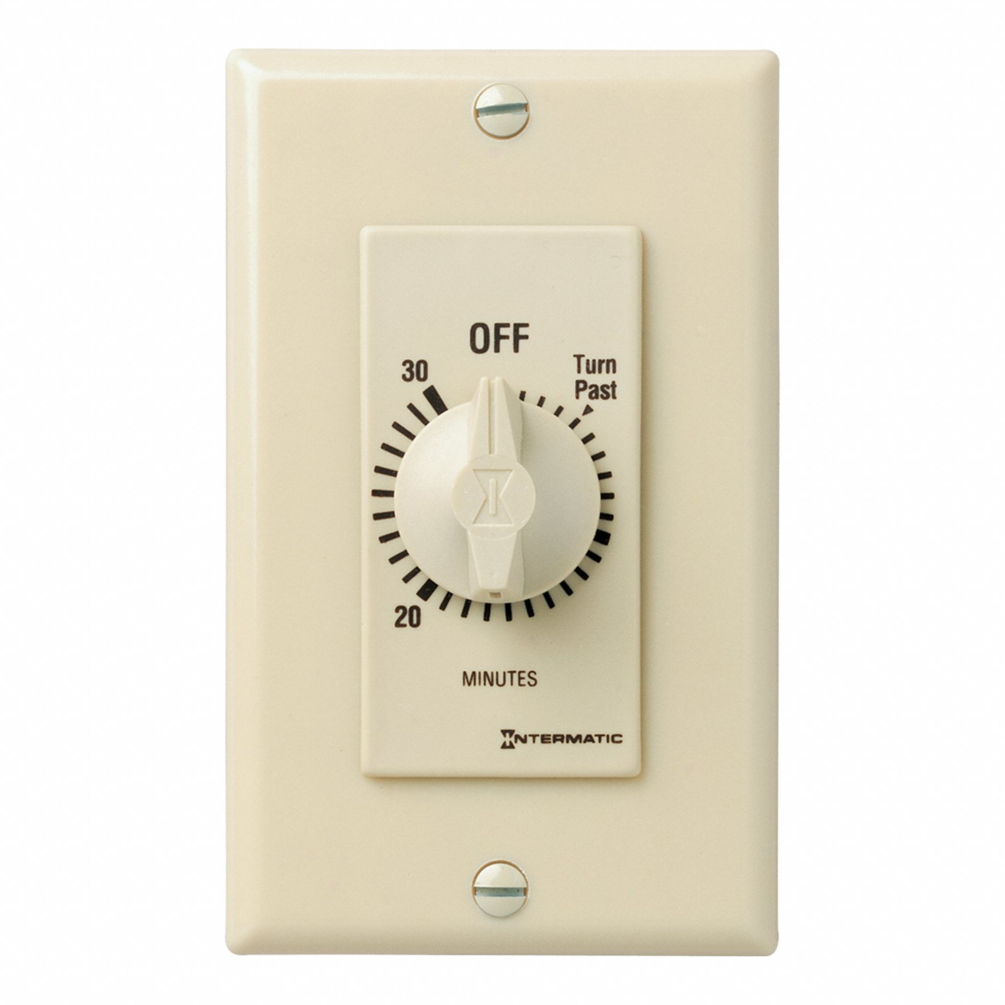 Spring-Wound Timer: 30 min Max, DPST, 277V AC, No Wall Plate Included, Ivory
