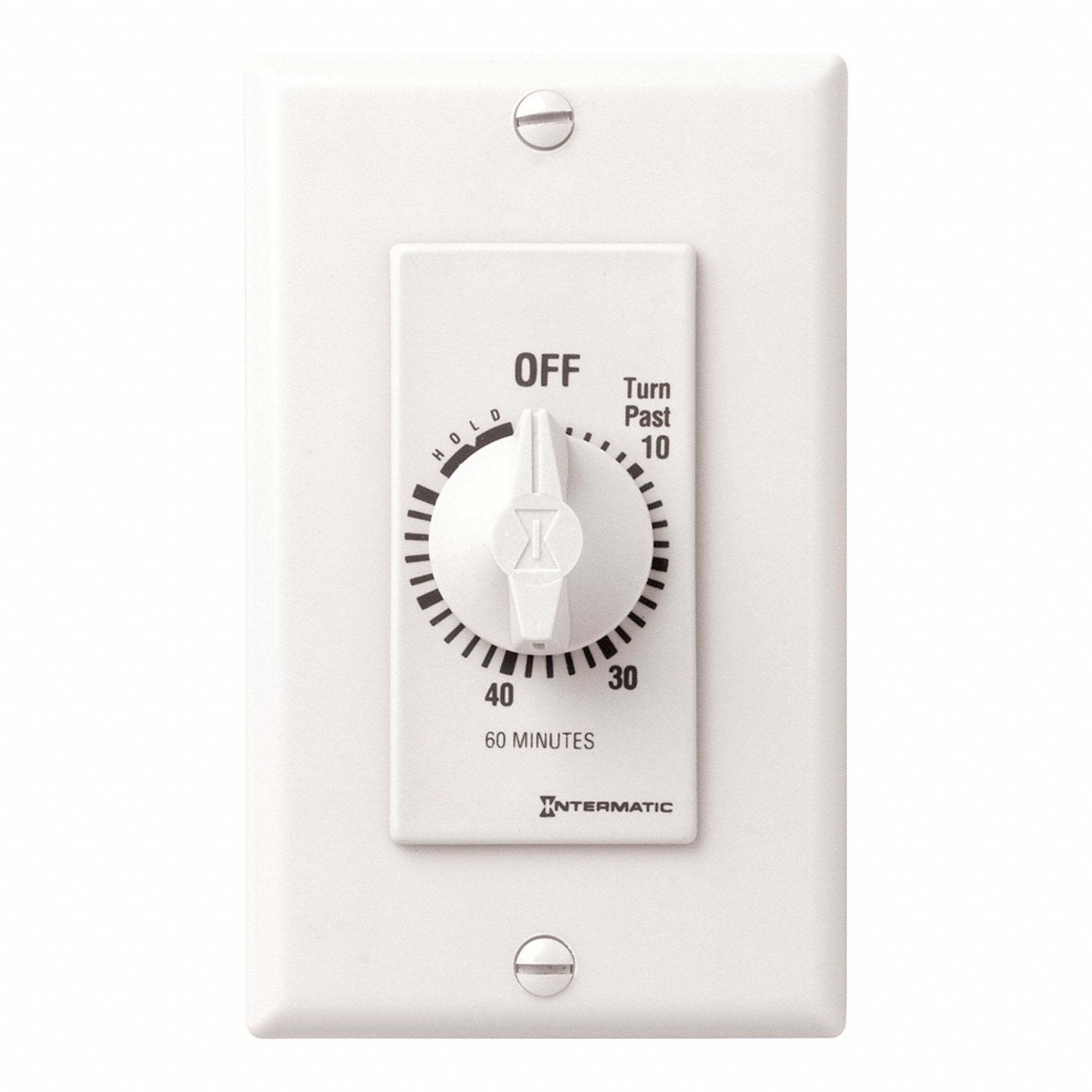 Spring-Wound Timer: 1 hr Max, SPST, 277V AC, No Wall Plate Included, White