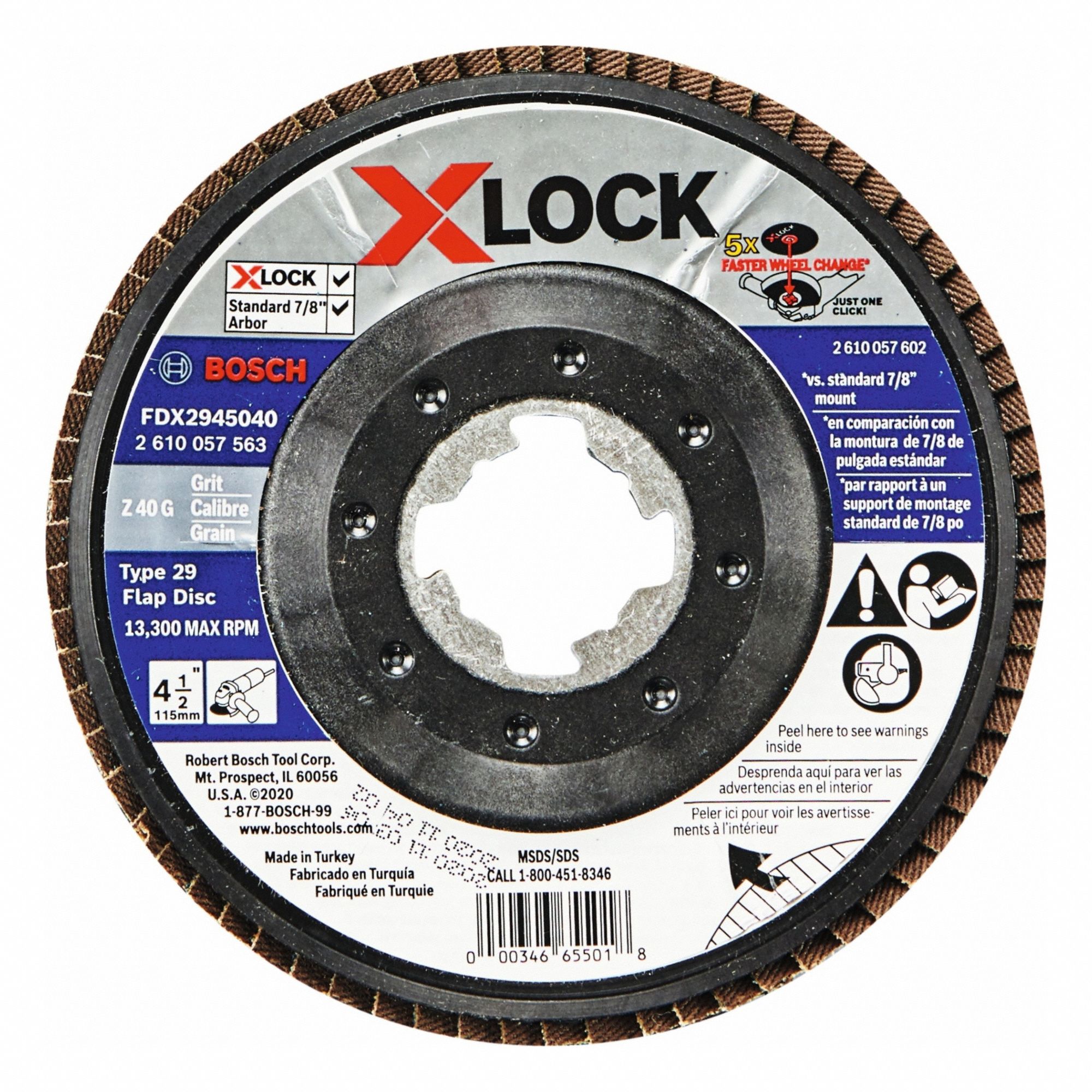 X-Lock Abrasive: Type 29, 4 1/2 in, Zirconia Alumina, 40 Grit, Std Density