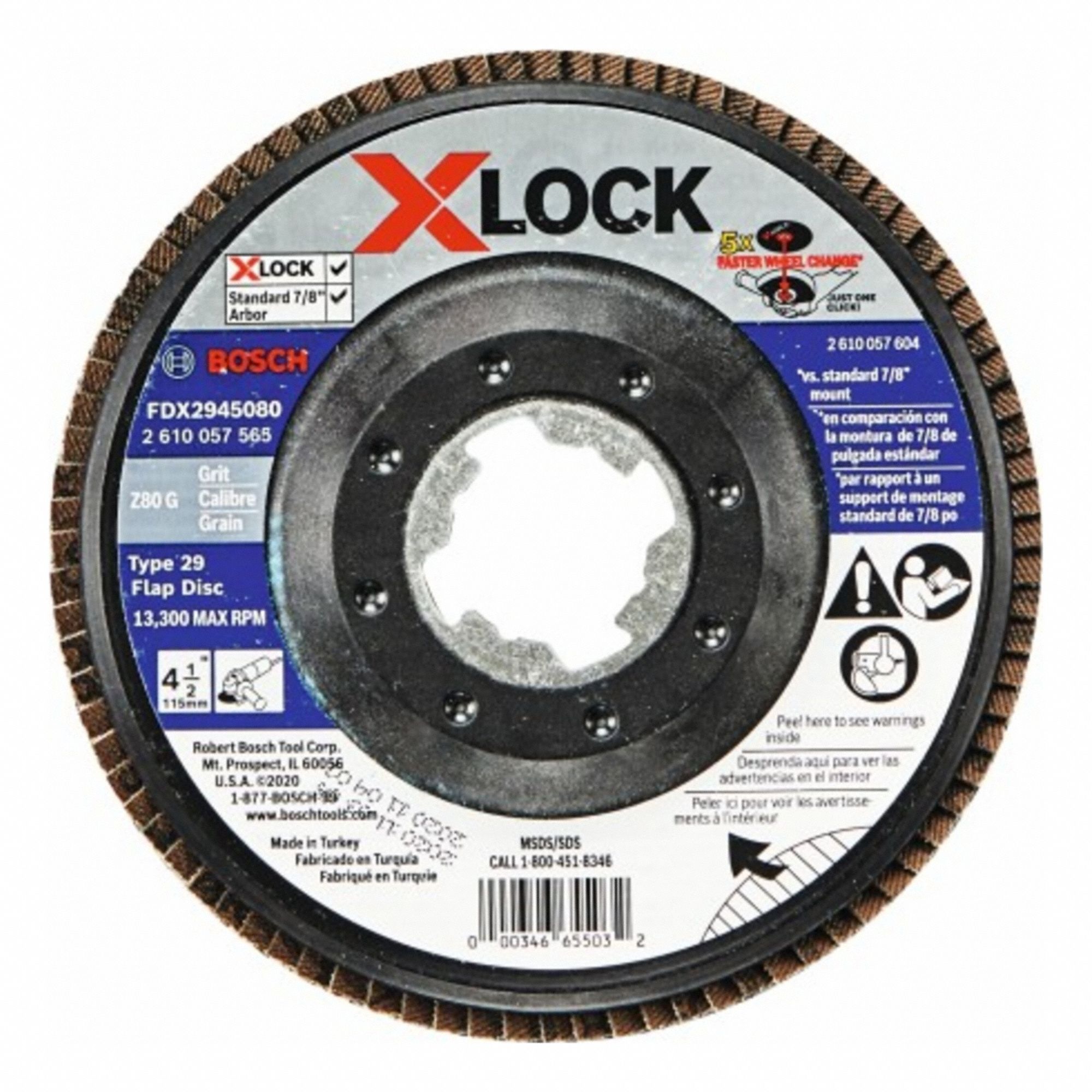 X-Lock Abrasive: Type 29, 4 1/2 in, Zirconia Alumina, 80 Grit, Std Density