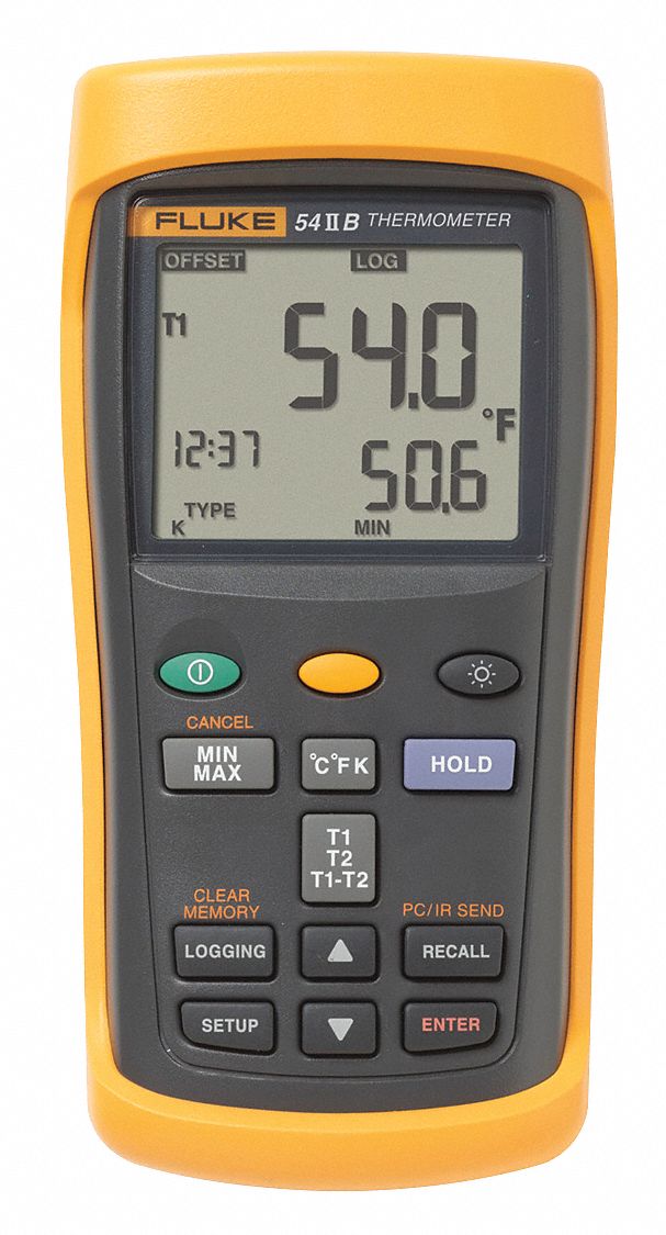 FLUKE Thermocouple Thermometer, Thermocouple, Accuracy ±0.05% + 0.3°C ...