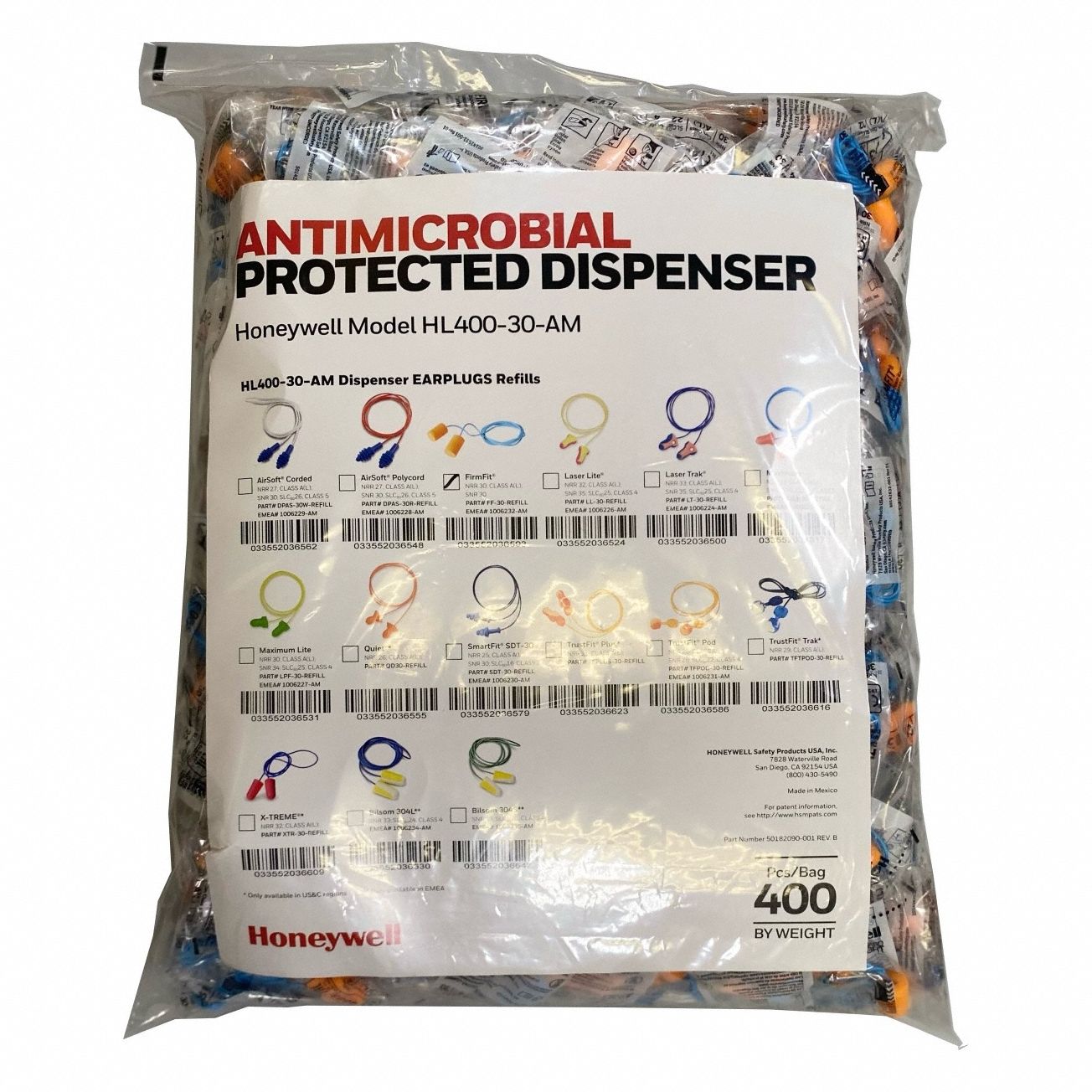 Earplug Dispenser Refill: Dispenser Refill, Cylinder, 30 dB NRR, Corded, 2, 000 PK