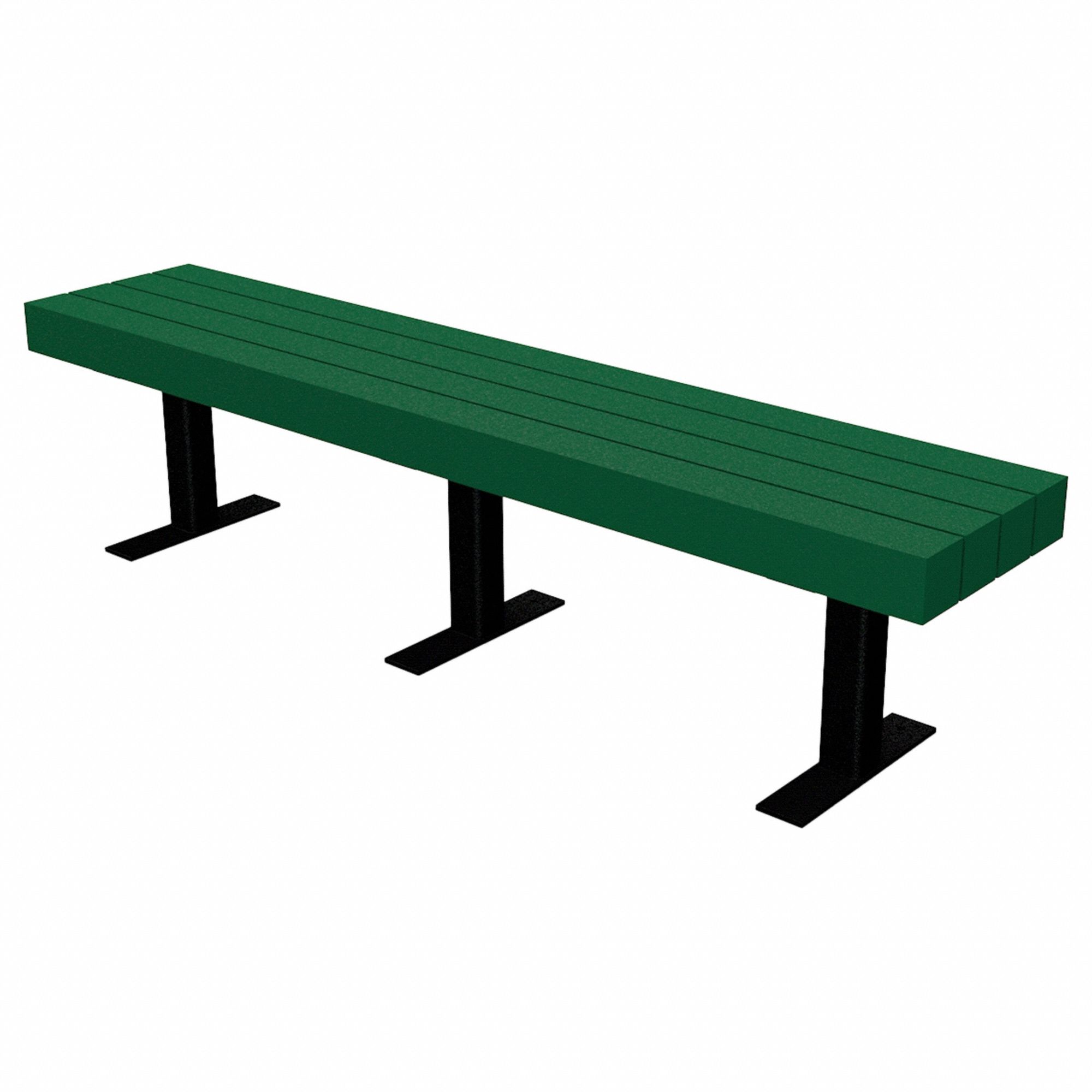 Outdoor Bench: Trailside, 48 in Overall Lg, 17 1/4 in Overall Ht, Green, Black, In-Ground