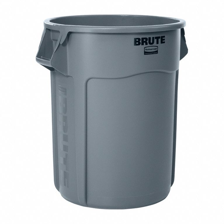 TRASH CAN, BRUTE, ROUND, GREY, 55 GALLON CAPACITY, 33 IN OVERALL H