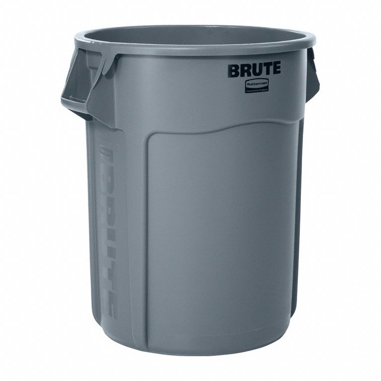 Rubbermaid BRUTE 55 Gallon Gray Round Trash Can, Lid, and Dolly Kit