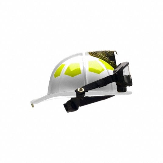 BULLARD Fire Helmet: White, Fiberglass, Chin Strap (MPN UL6WH6LGIZ2). Key specifications — Color: White; Chin Strap: Yes; Brand: BULLARD; Shell Material: Fiberglass; Suspension: 6 Point Sure Lock® Ratchet Headband with Brow Pad.
