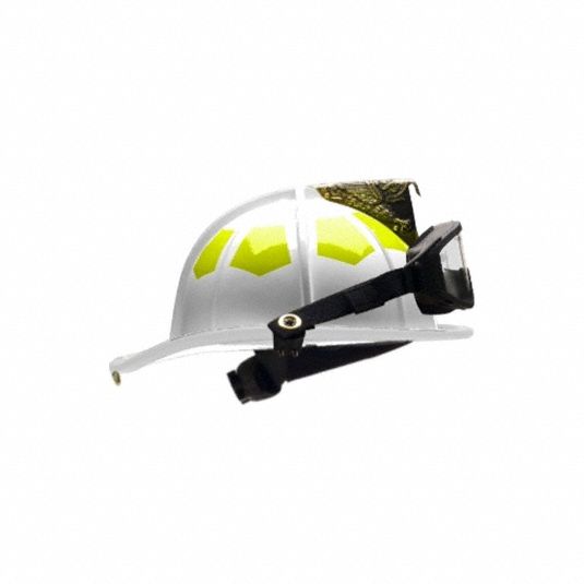 BULLARD Fire Helmet: White, Fiberglass, Chin Strap (MPN UL6WHGIZ2). Key specifications — Color: White; Chin Strap: Yes; Brand: BULLARD; Shell Material: Fiberglass; Suspension: 6 Point Sure Lock® Ratchet Headband with Brow Pad.
